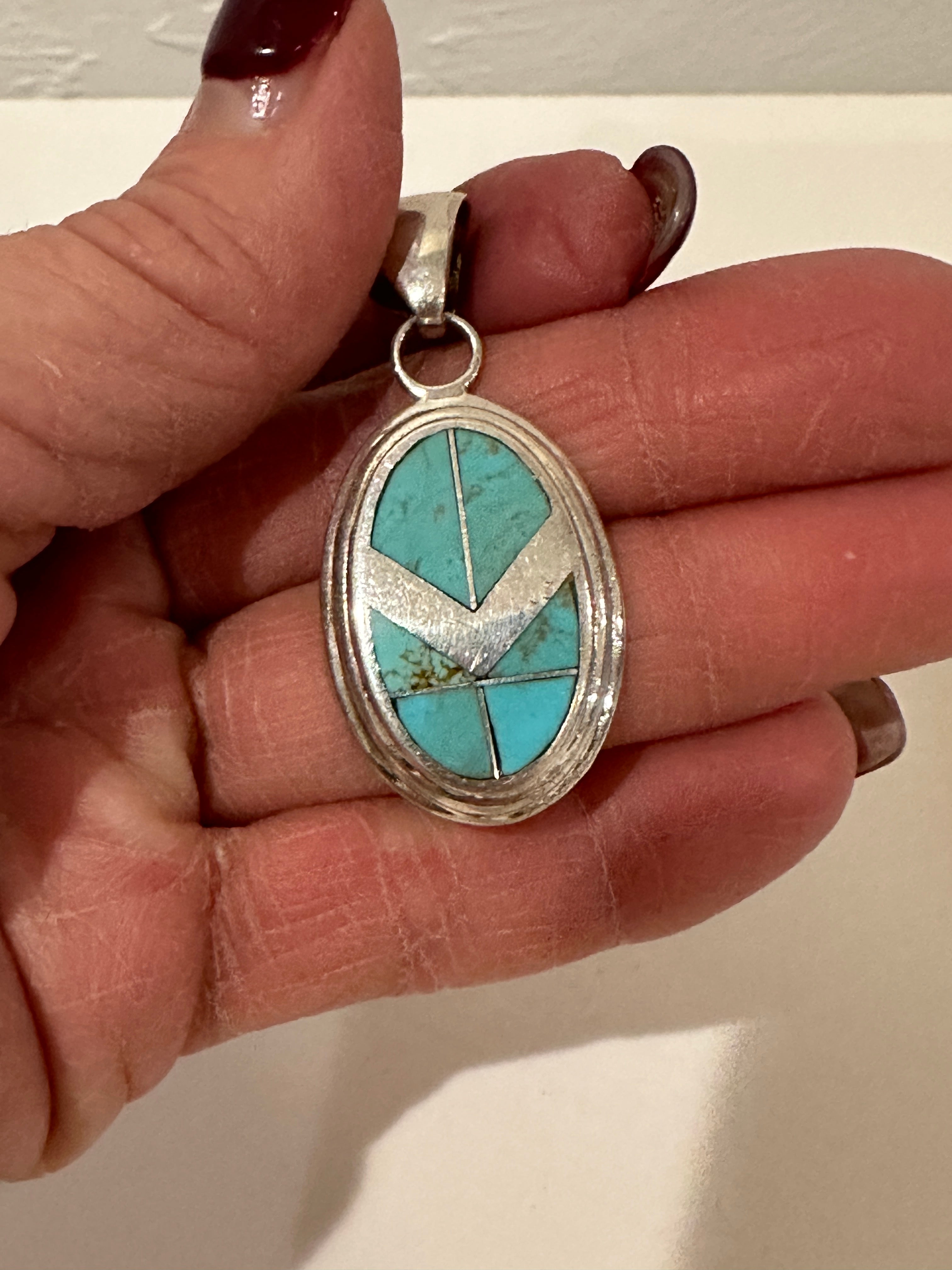 Handcrafted Turquoise 8 & Sterling Silver Oval Pendant