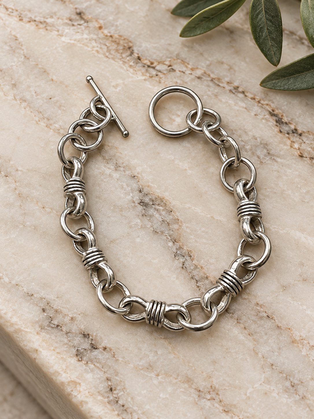 Handcrafted Toggle charm bracelet, Silver Link Chain Bracelet