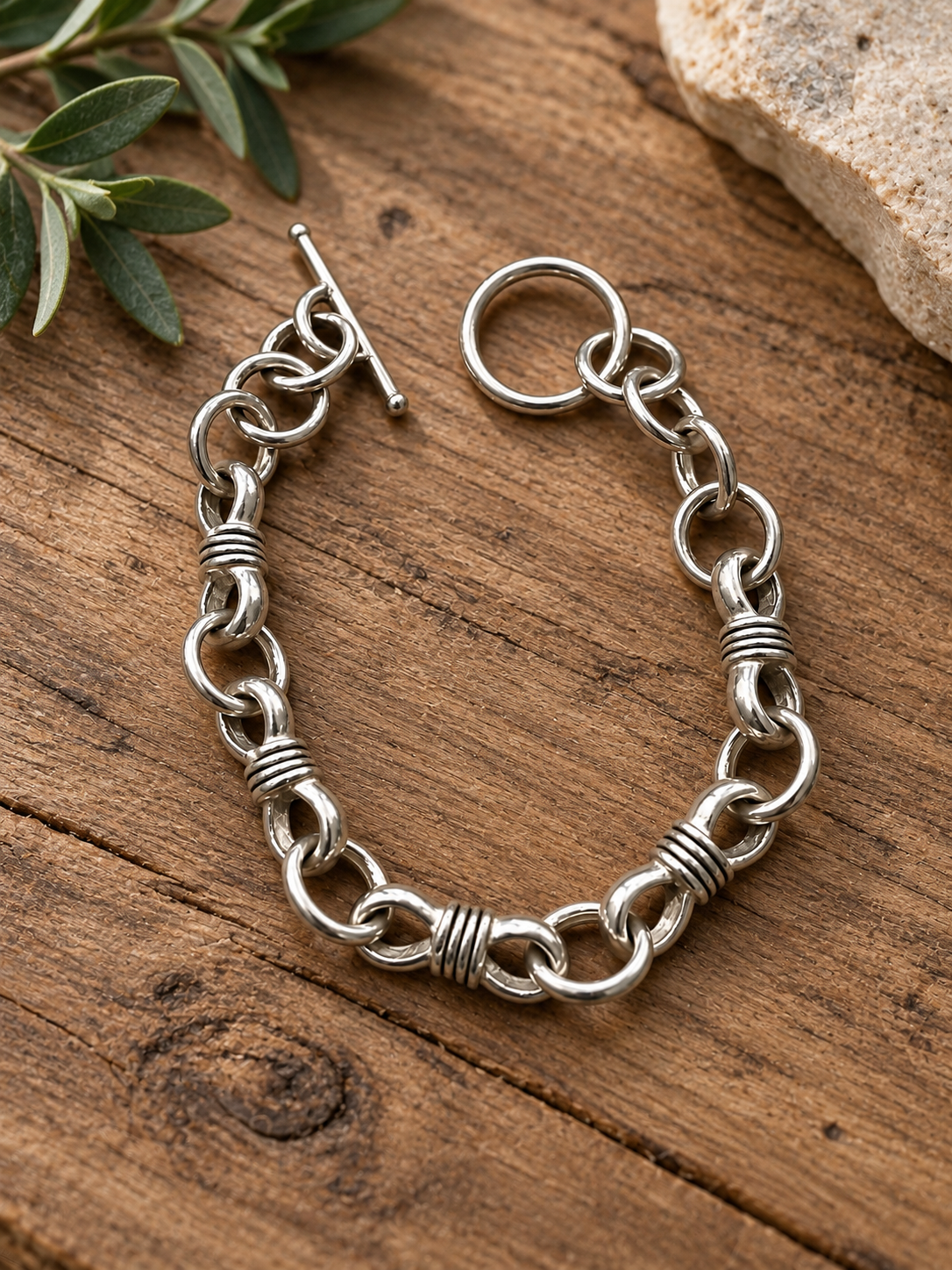 Handcrafted Toggle charm bracelet, Silver Link Chain Bracelet