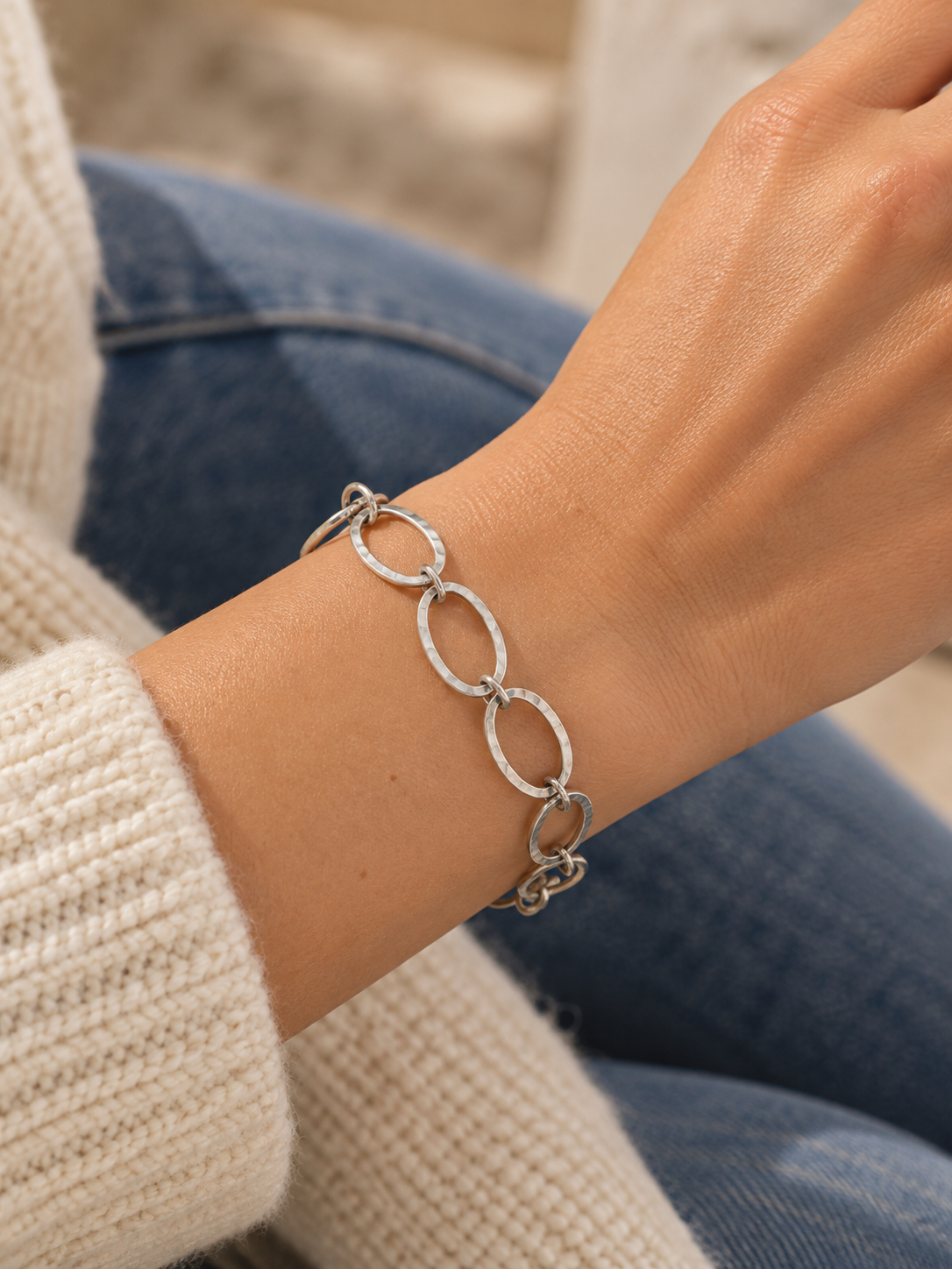 Handmade Beautiful Sterling Silver Link Bracelet 8 inch