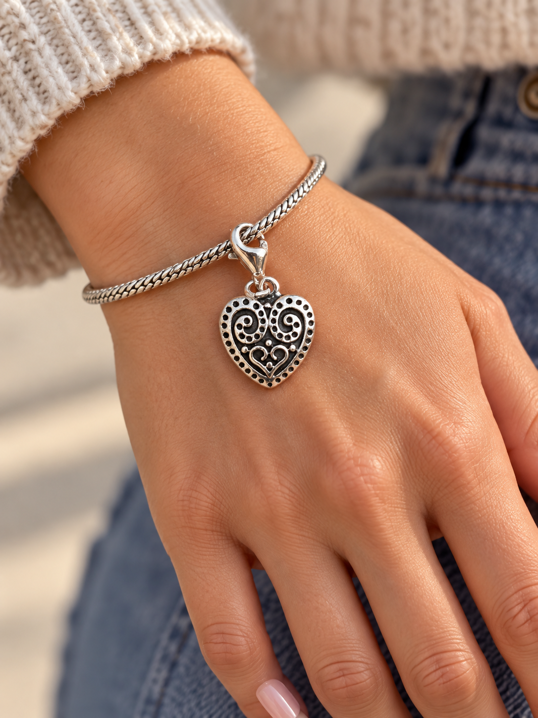 Handmade Sterling Silver Swirl Heart Charm