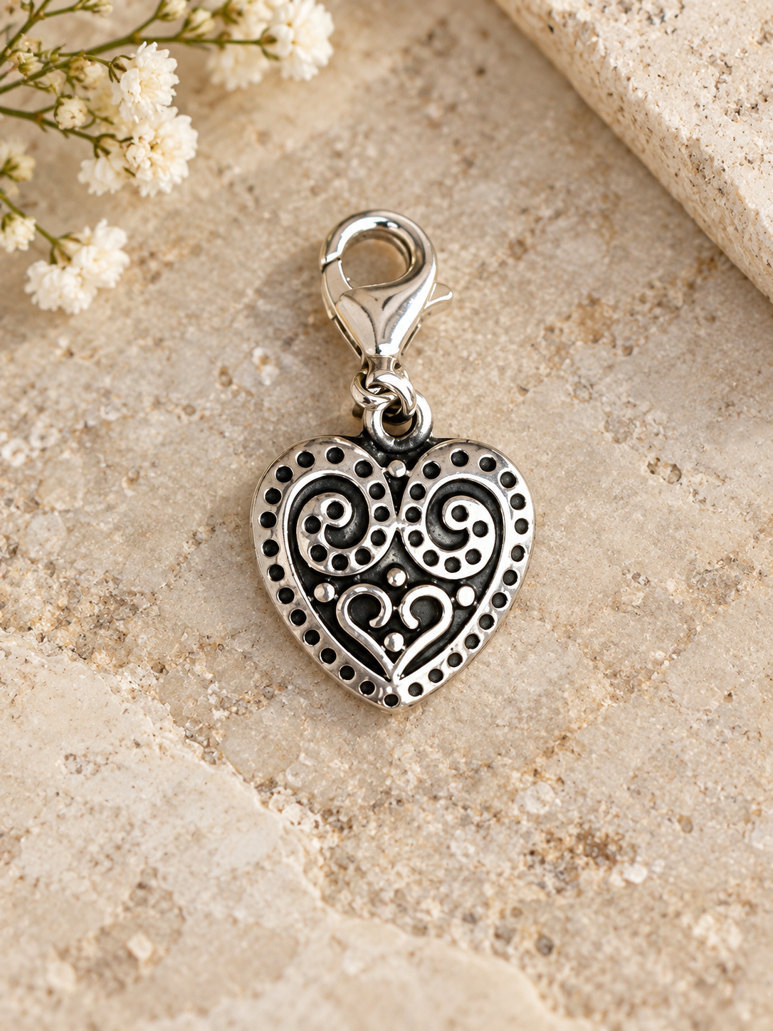 Handmade Sterling Silver Swirl Heart Charm