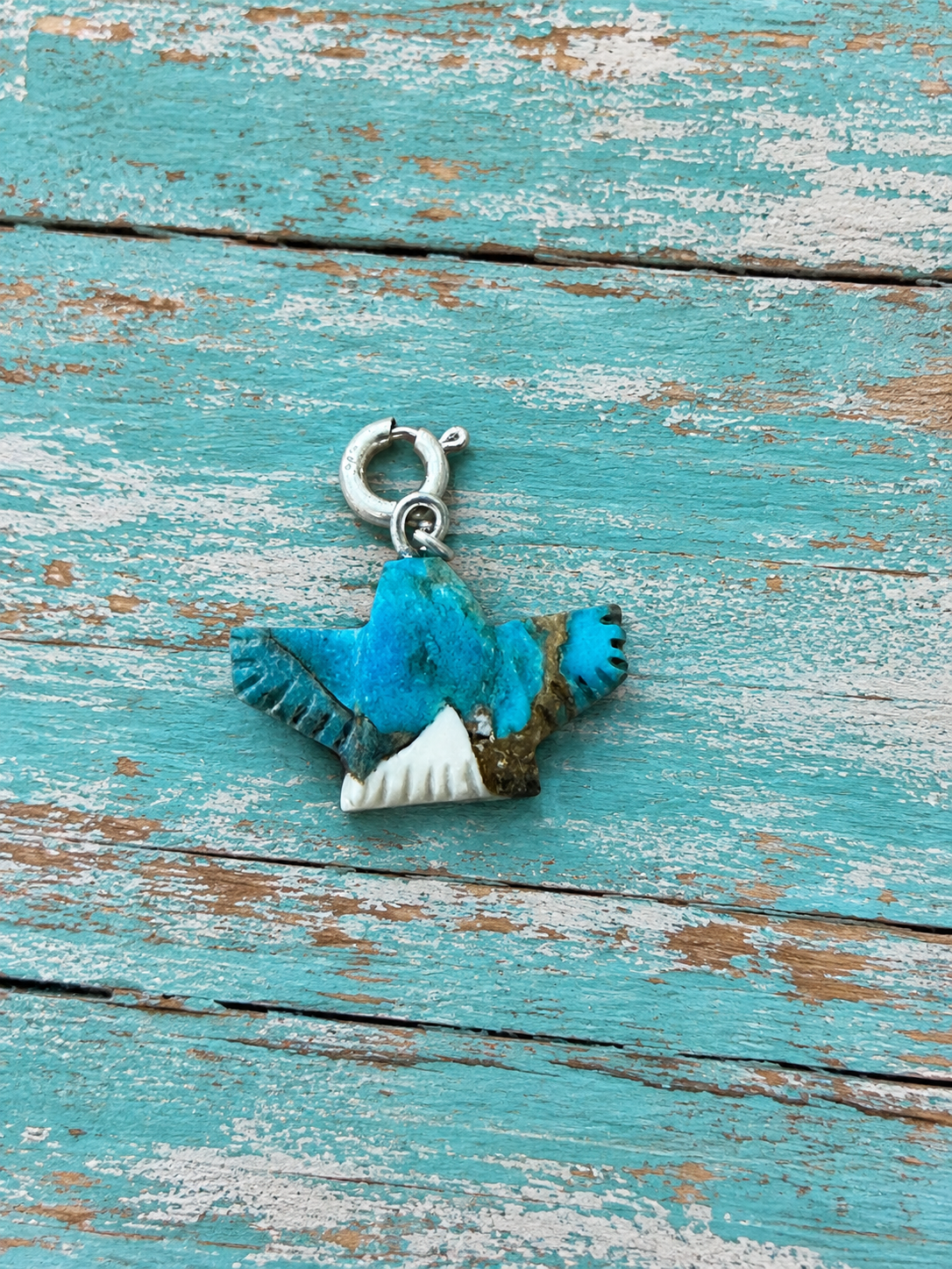 Handcrafted & Hand Carved Blue Mojave Eagle Charm