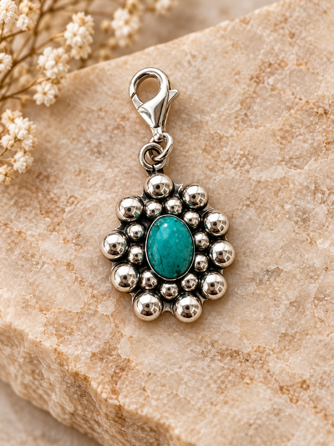 Handmade Sterling Silver And Turquoise Flower Charm