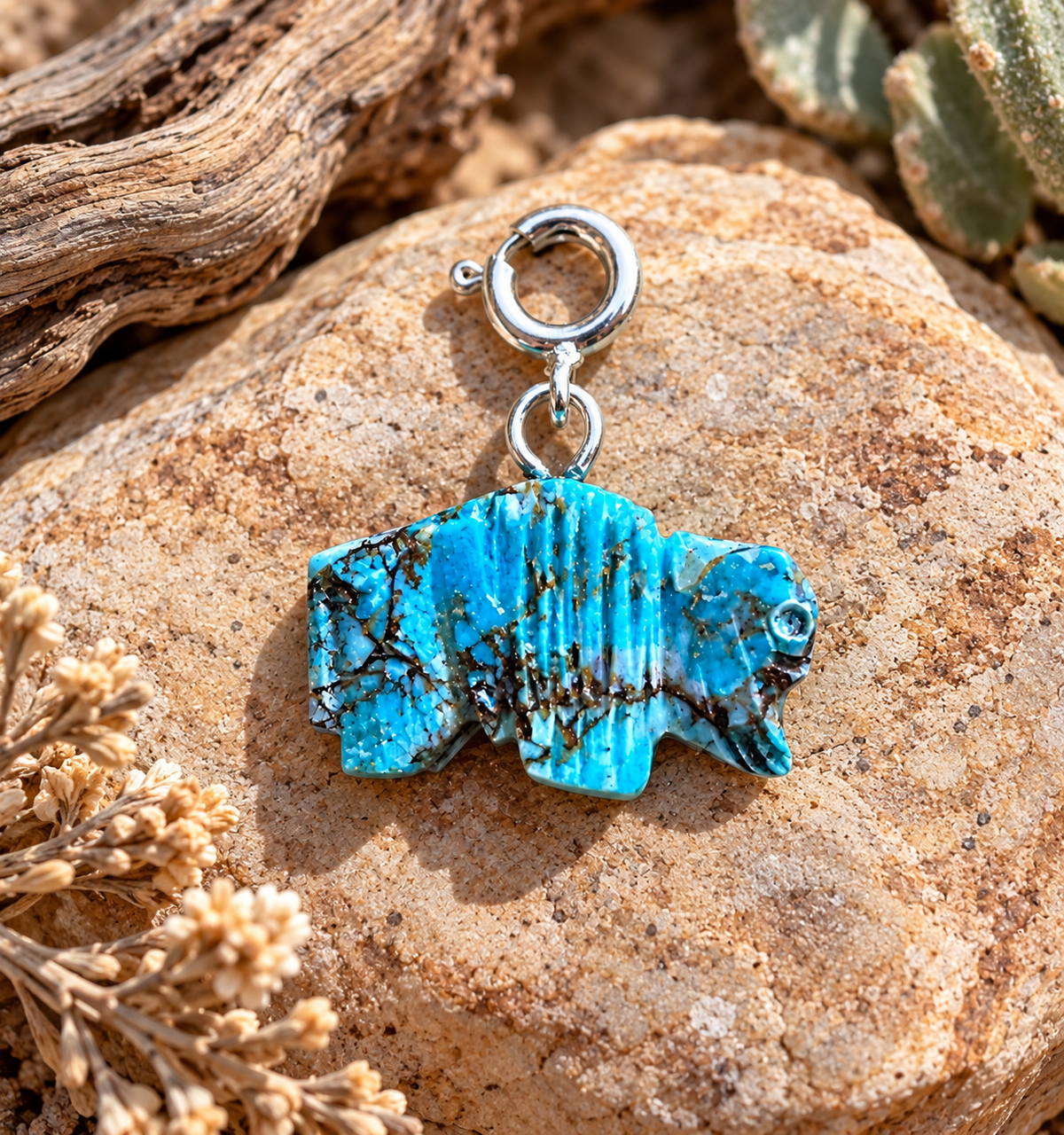 Handcrafted Turquoise Blue Mojave Buffalo Charm