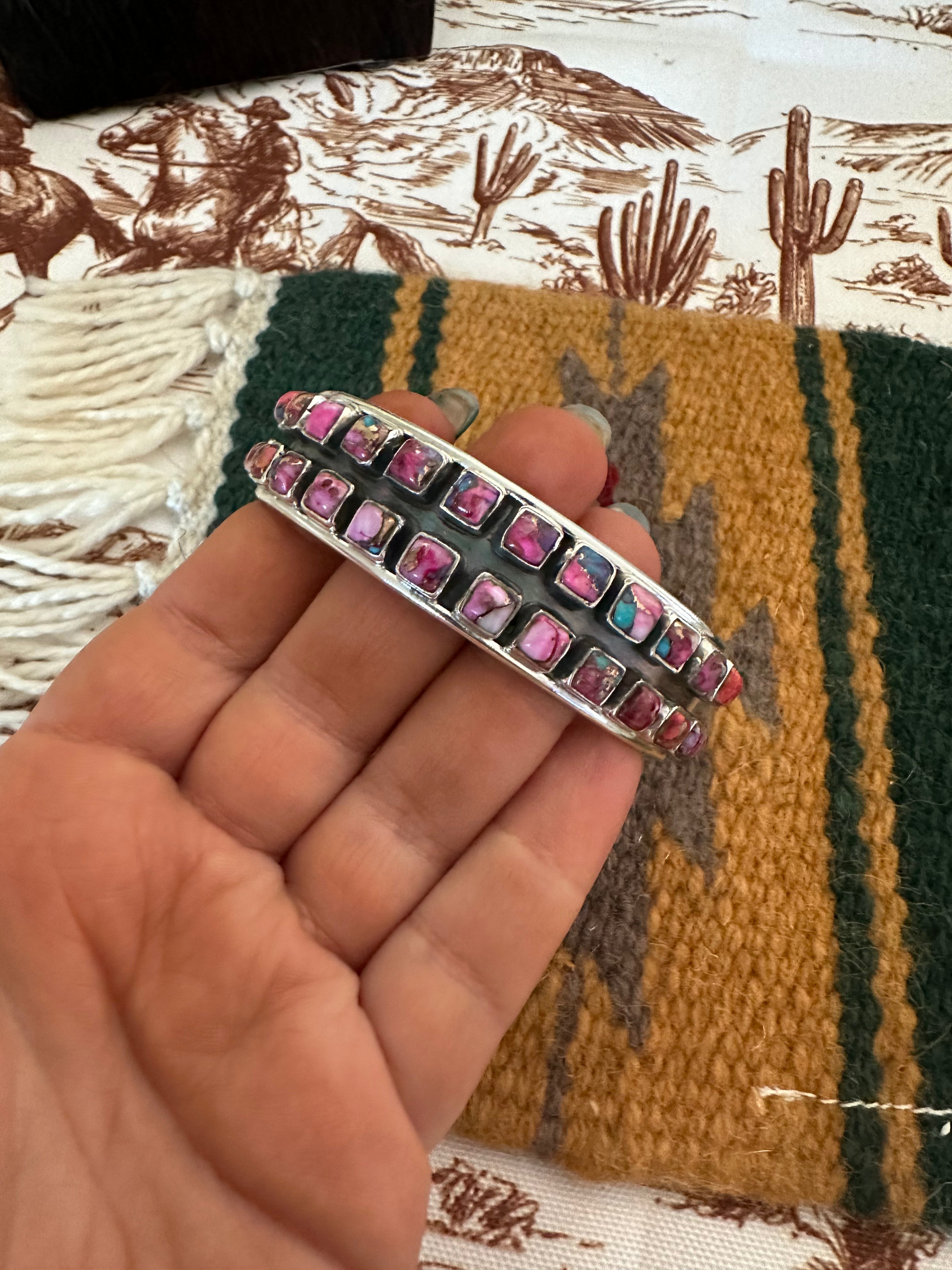 Handmade Sterling Silver & Pink Dream Mojave Adjustable Cuff Bracelet /