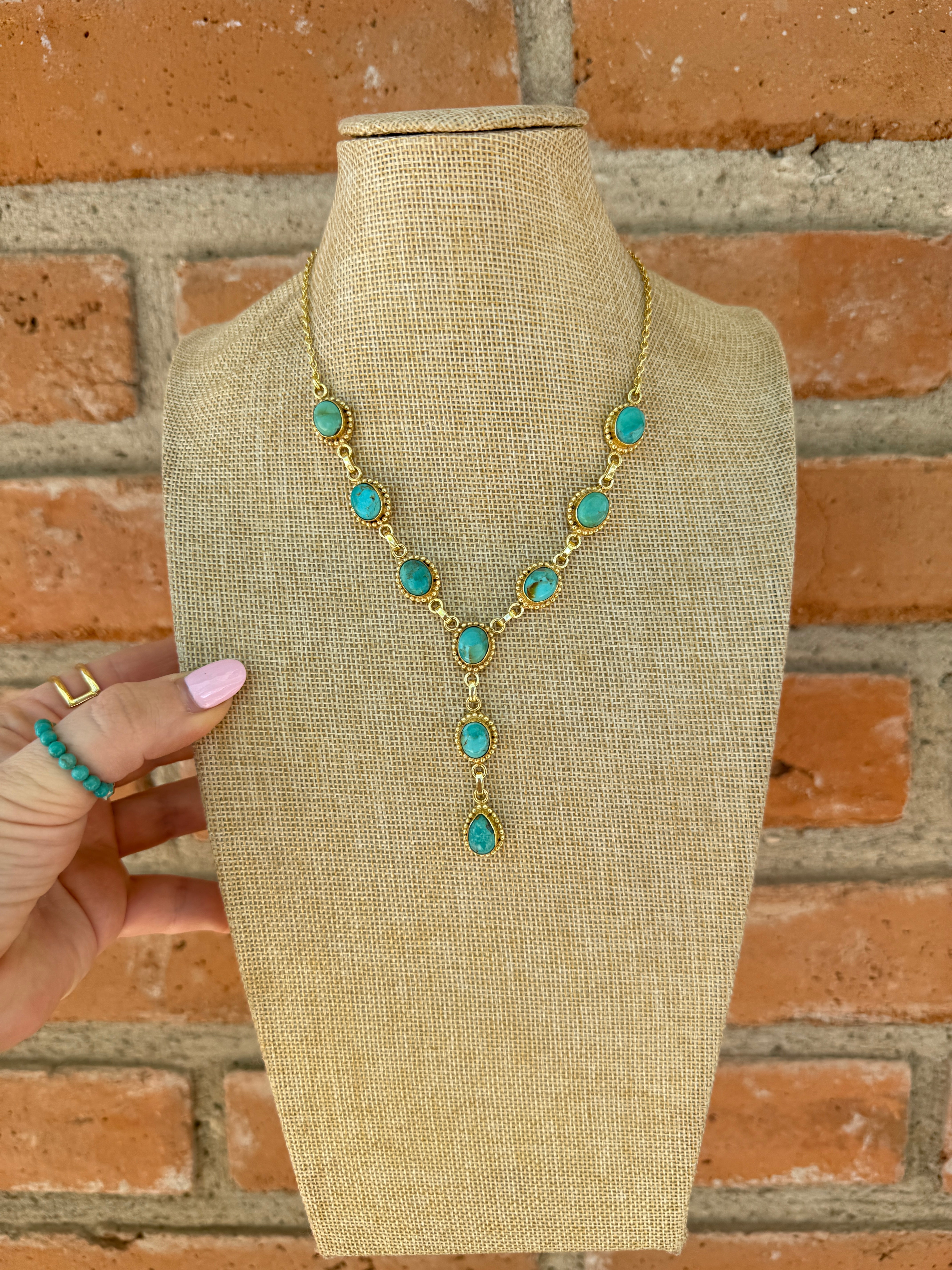 “The Golden Collection” Handmade Turquoise Gold Plated Lariat Necklace