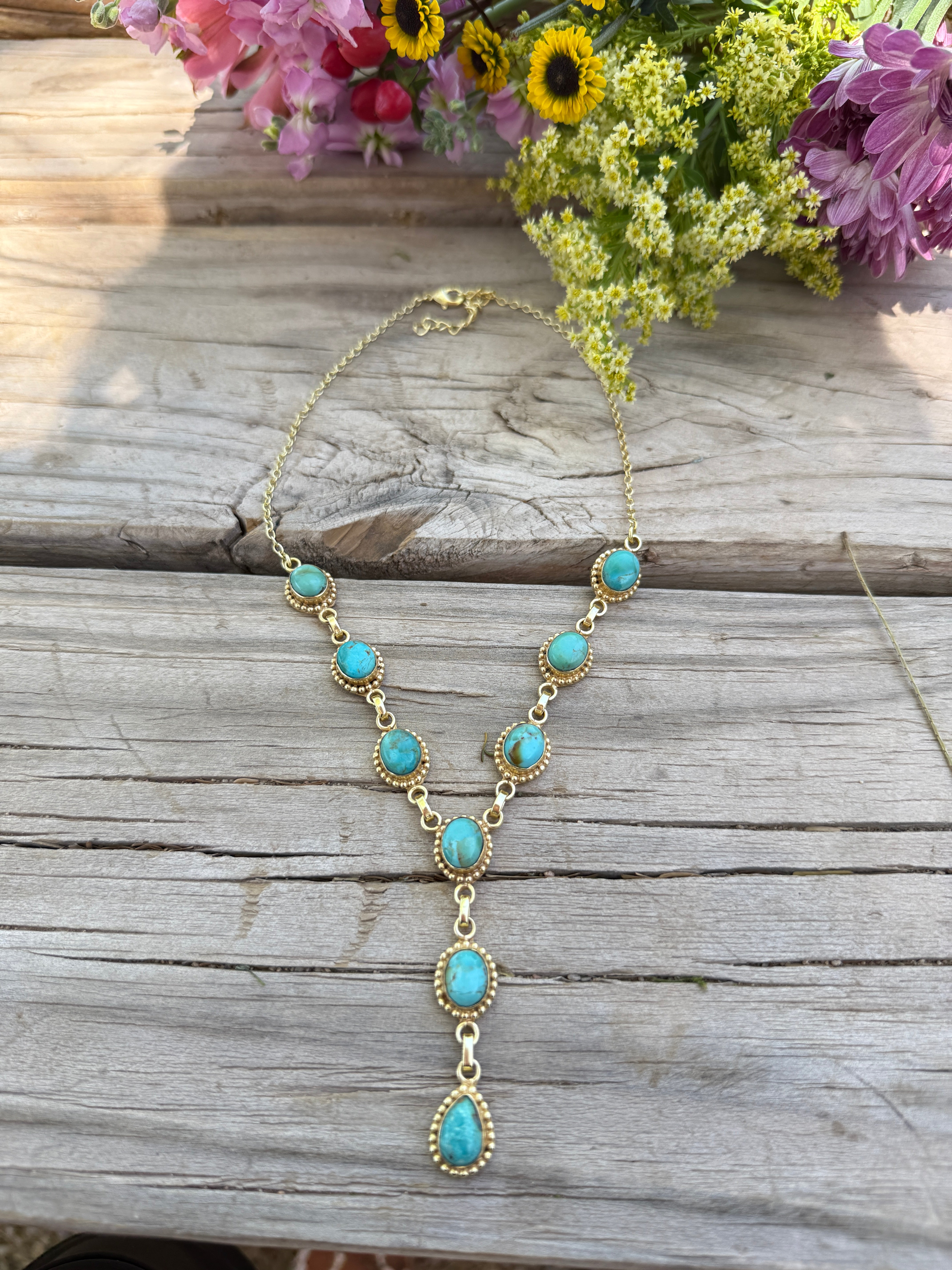 “The Golden Collection” Handmade Turquoise Gold Plated Lariat Necklace