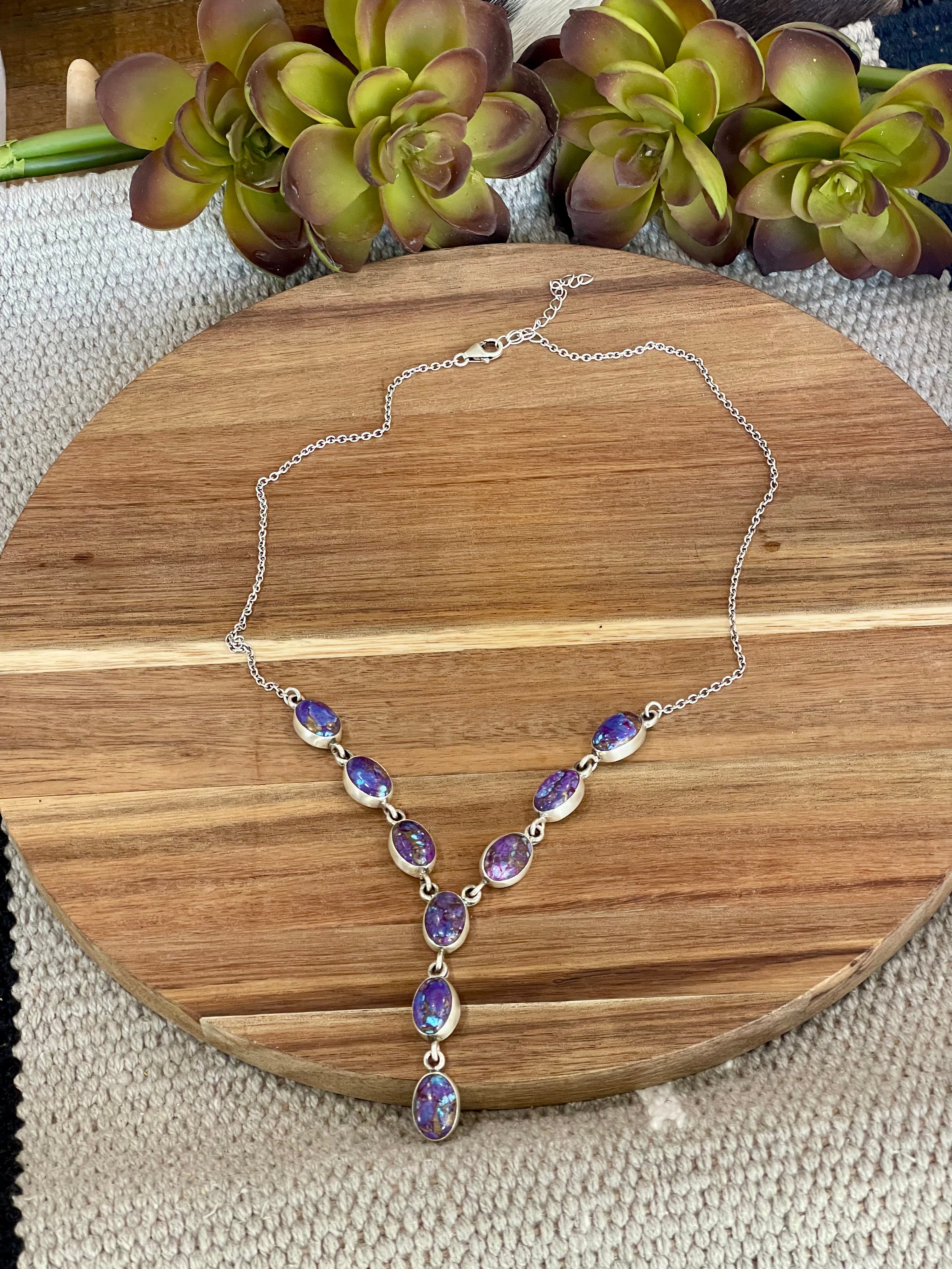 Handmade Sterling Silver & Purple Dream Necklace & Earrings Set Signed Nizhoni