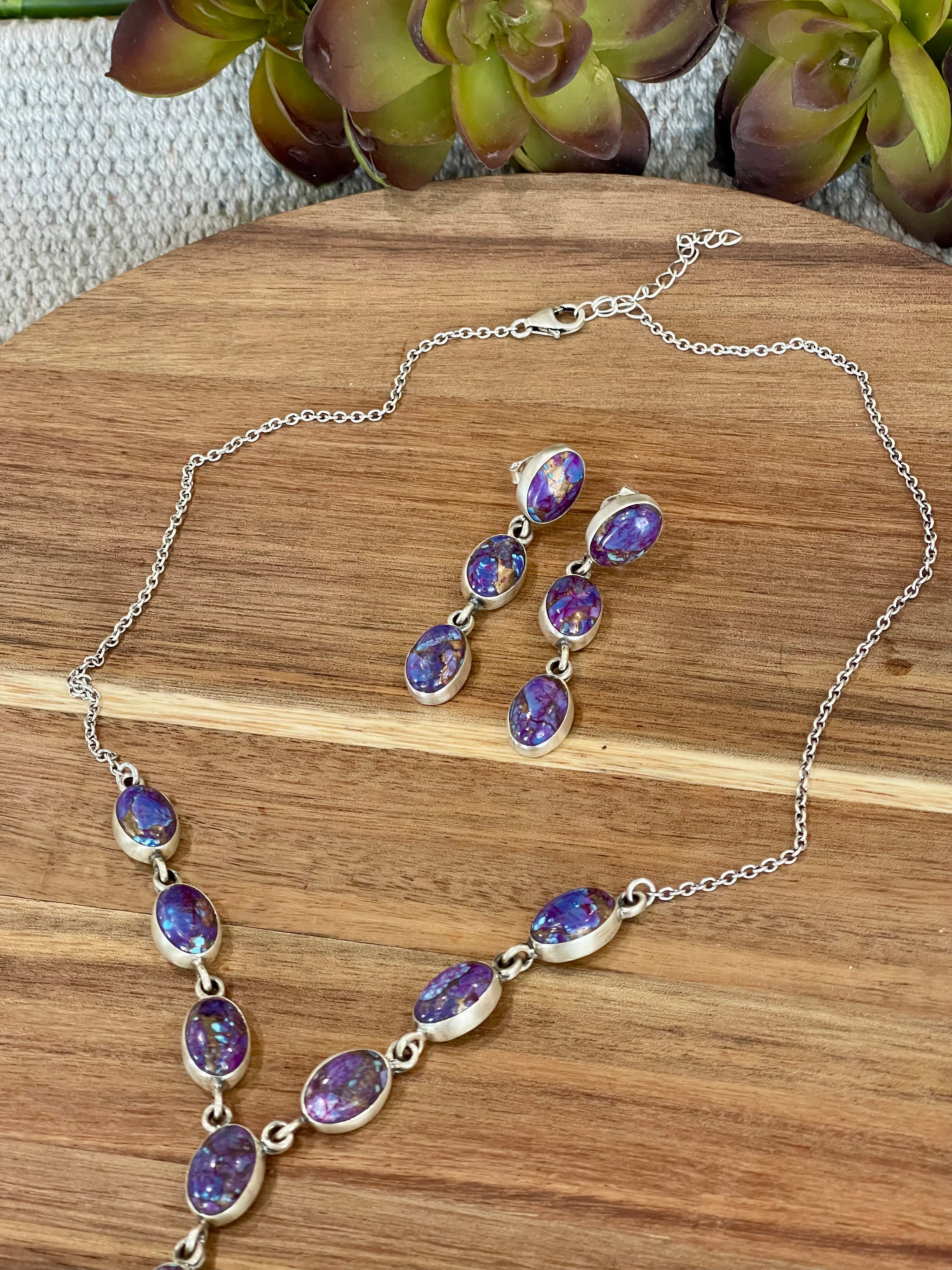 Handmade Sterling Silver & Purple Dream Necklace & Earrings Set Signed Nizhoni