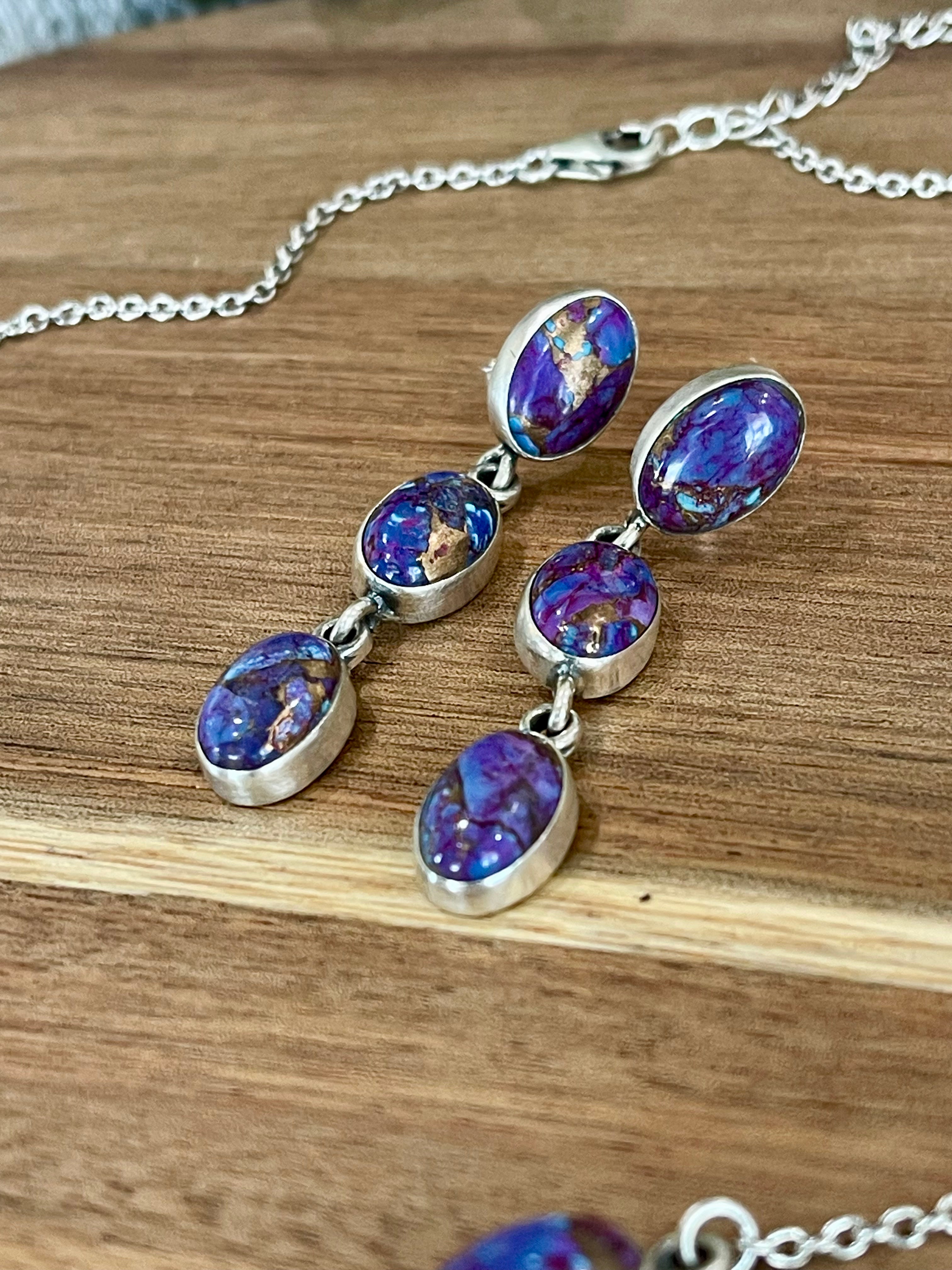 Handmade Sterling Silver & Purple Dream Necklace & Earrings Set Signed Nizhoni