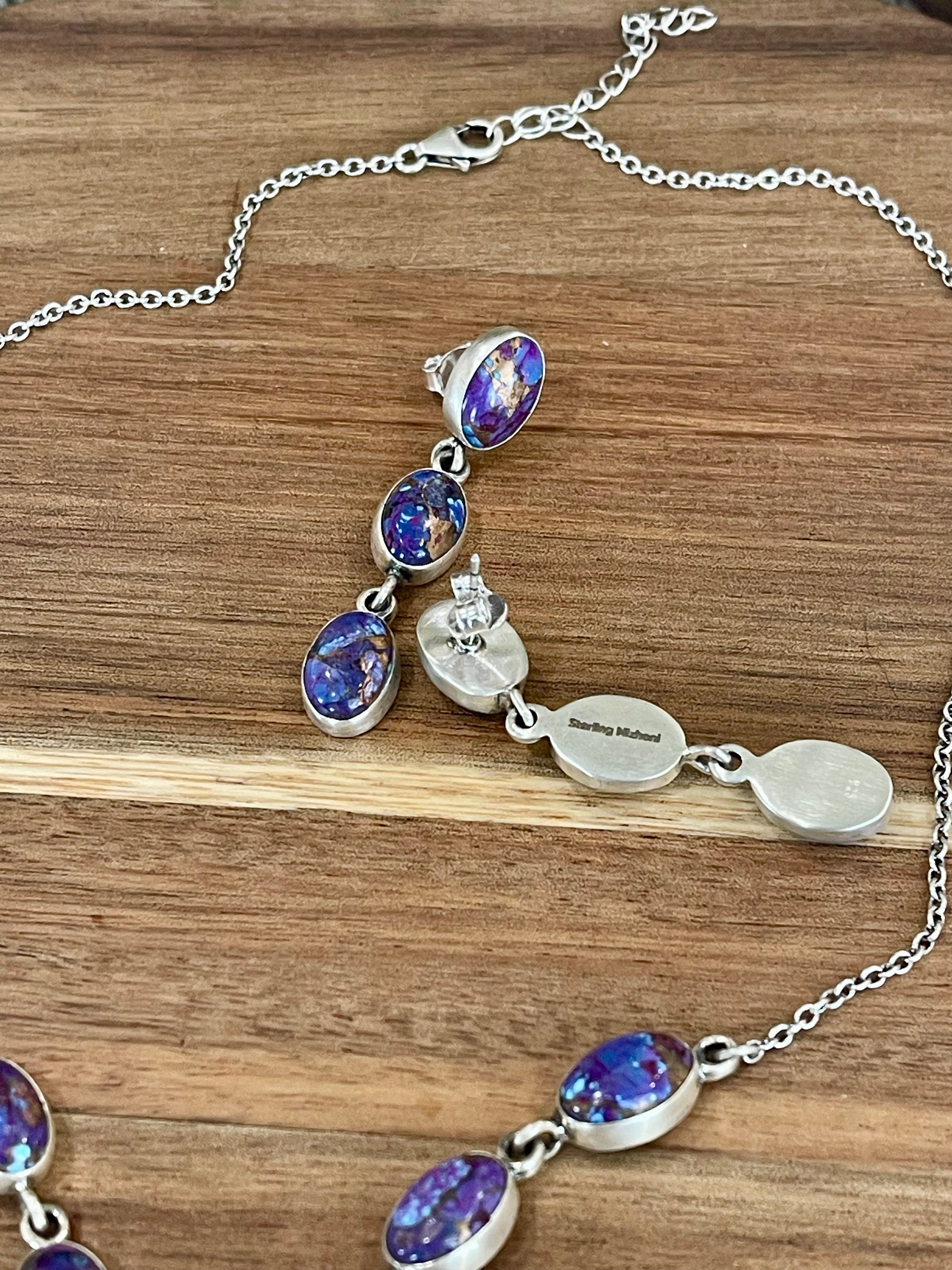 Handmade Sterling Silver & Purple Dream Necklace & Earrings Set Signed Nizhoni