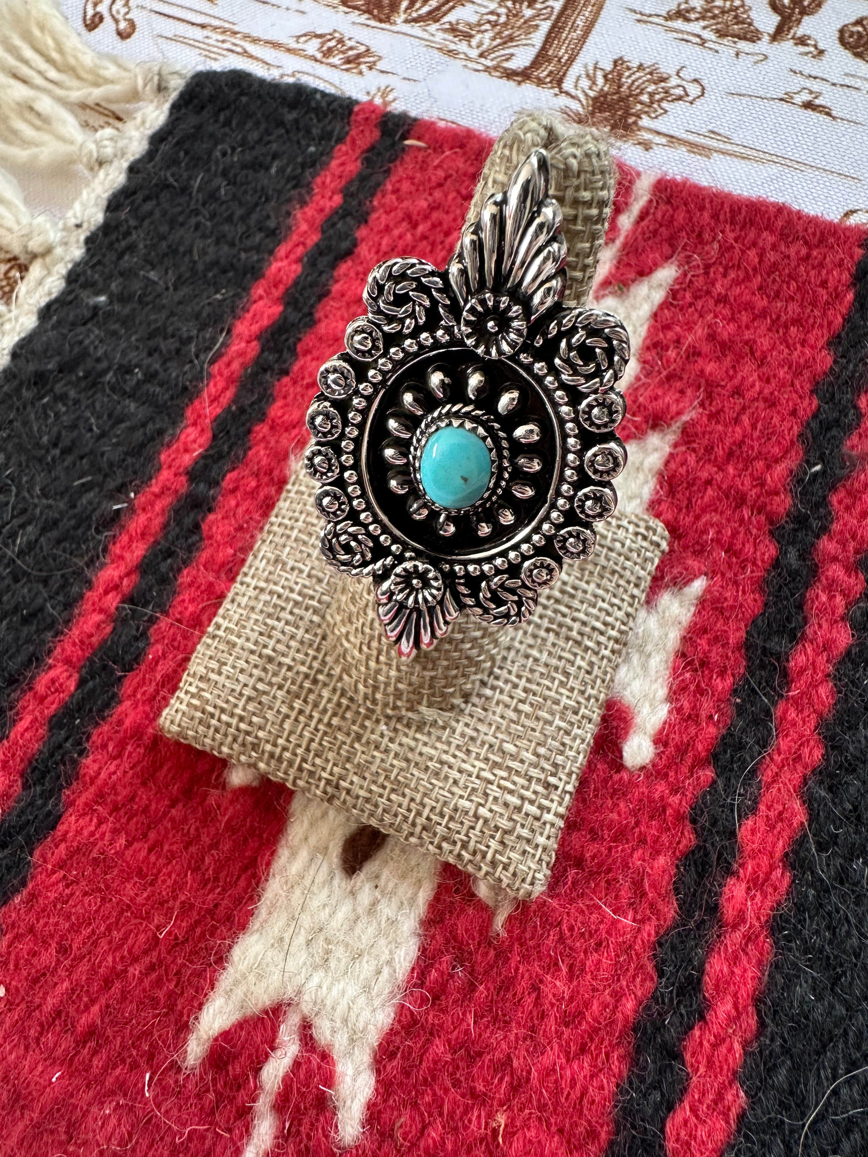 Nizhoni Handmade Natural Turquoise And Sterling Silver Adjustable Ring