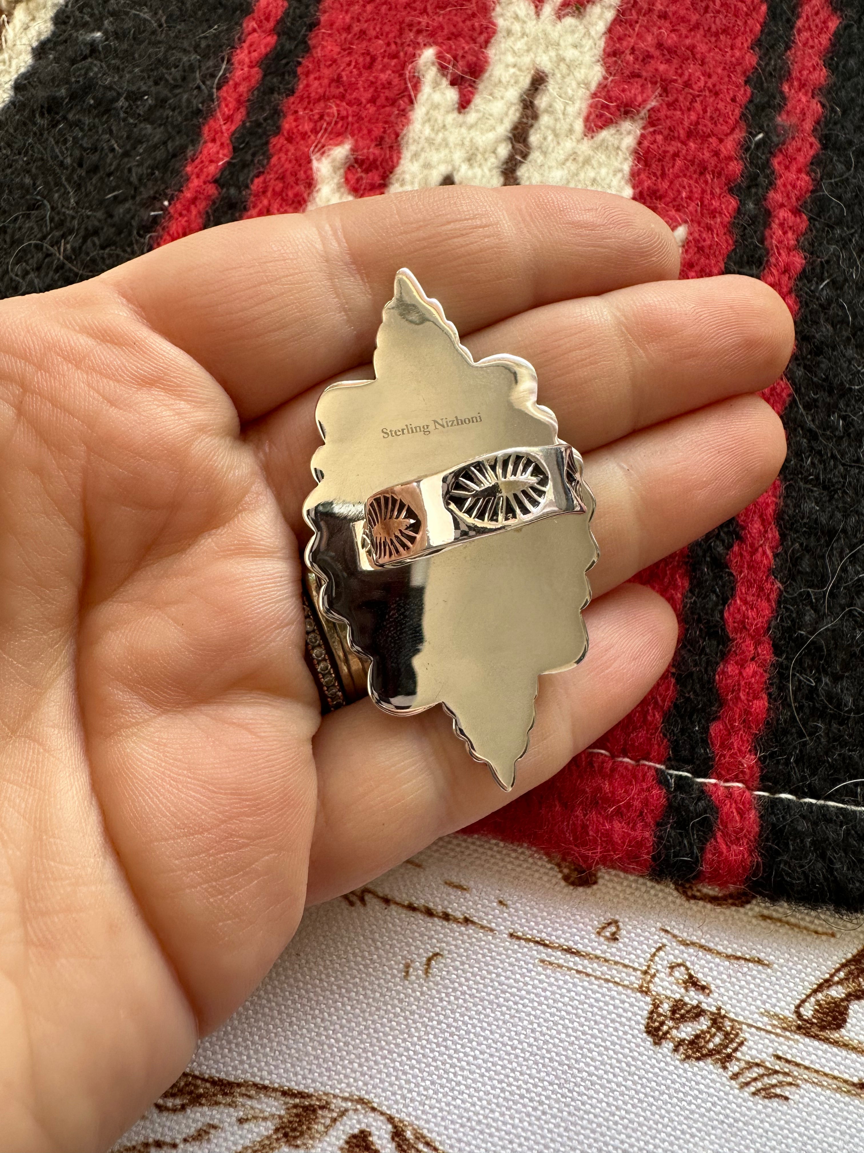 Nizhoni Handmade Natural Turquoise And Sterling Silver Adjustable Ring