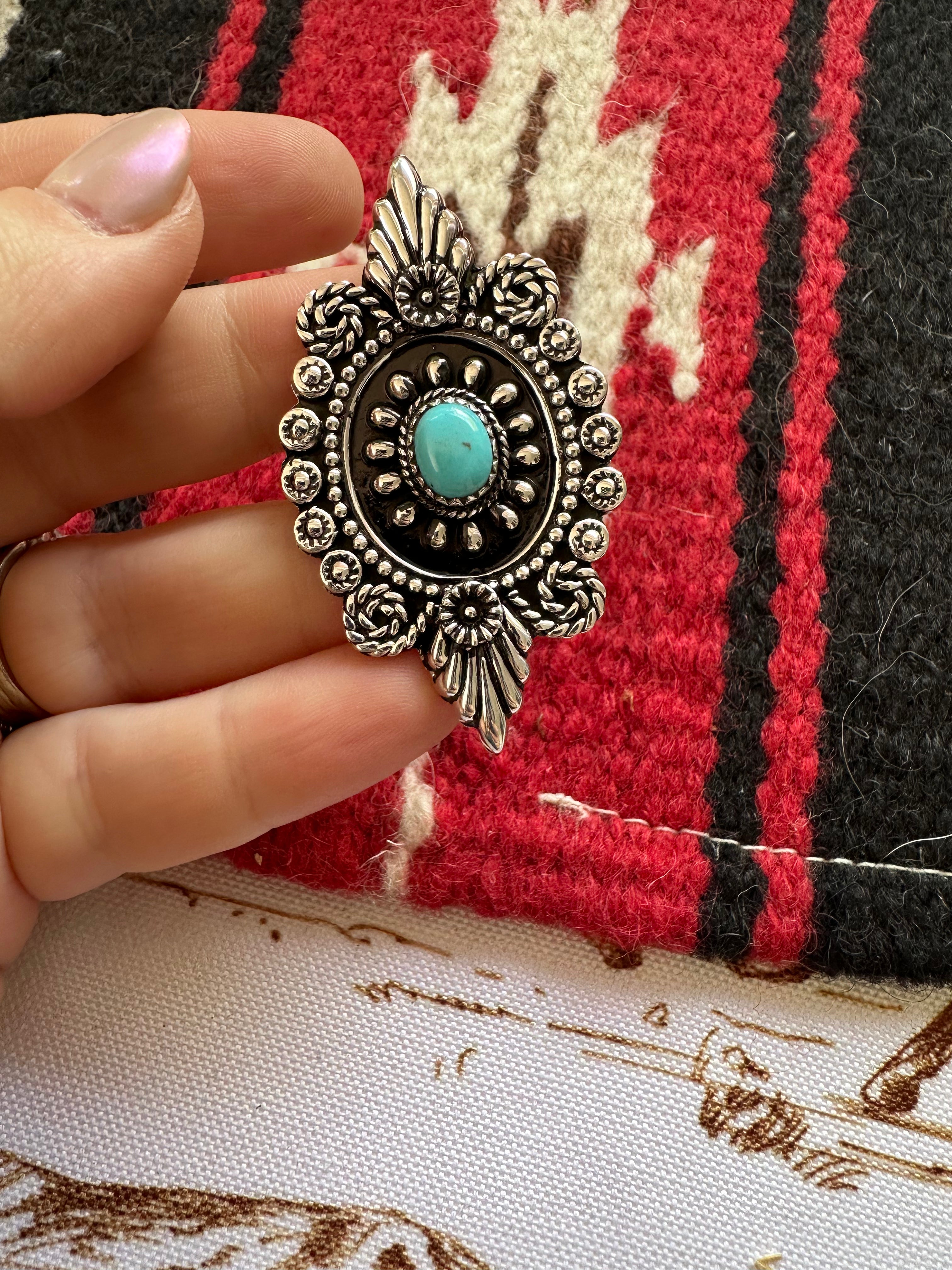 Nizhoni Handmade Natural Turquoise And Sterling Silver Adjustable Ring