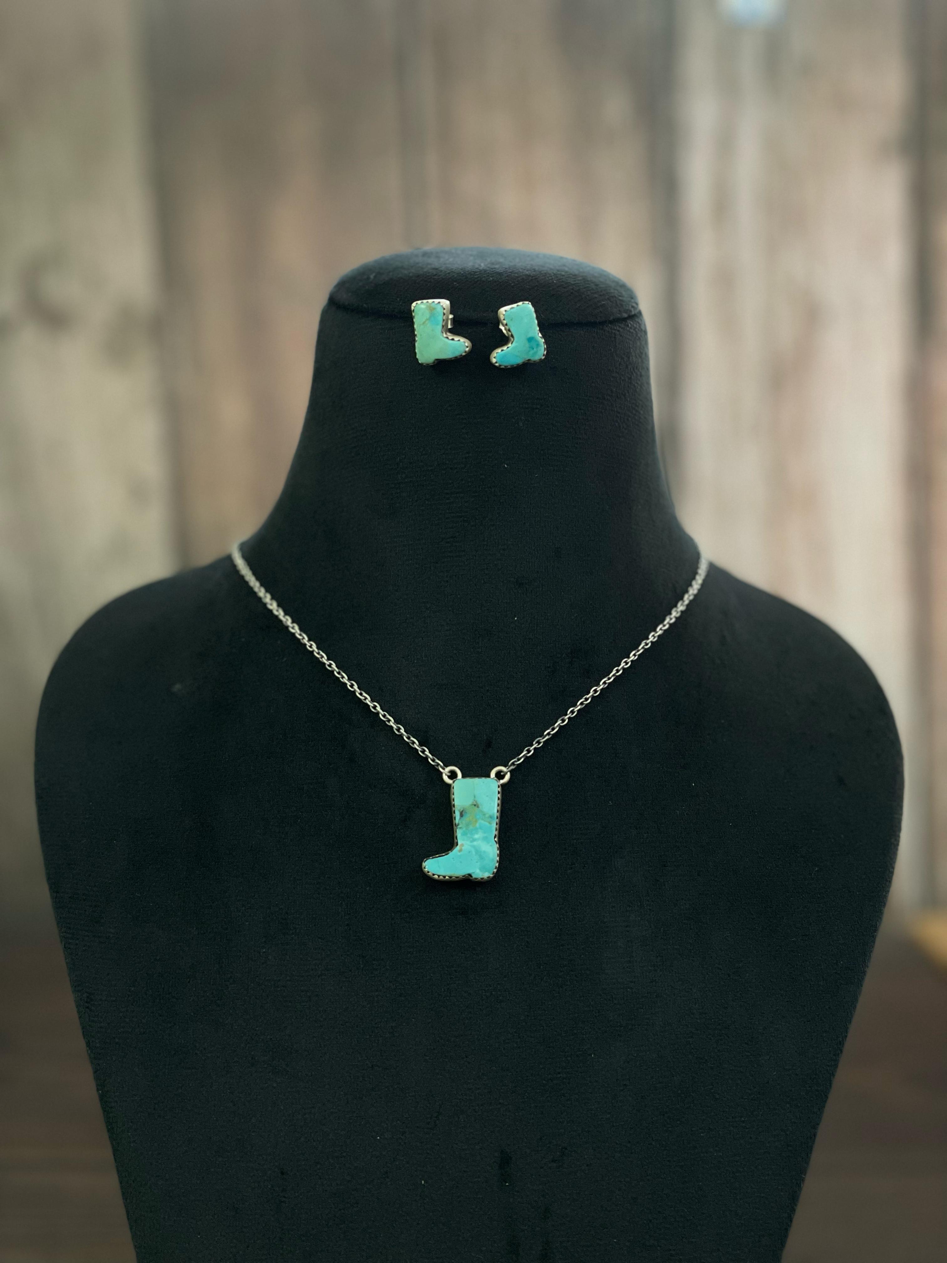 Handmade Sterling Silver Red Rose Dahlia, White Buffalo, Royston Turquoise, Kingman, Lapis Lazuli Necklace Post Earring Set, Signed Nizhoni