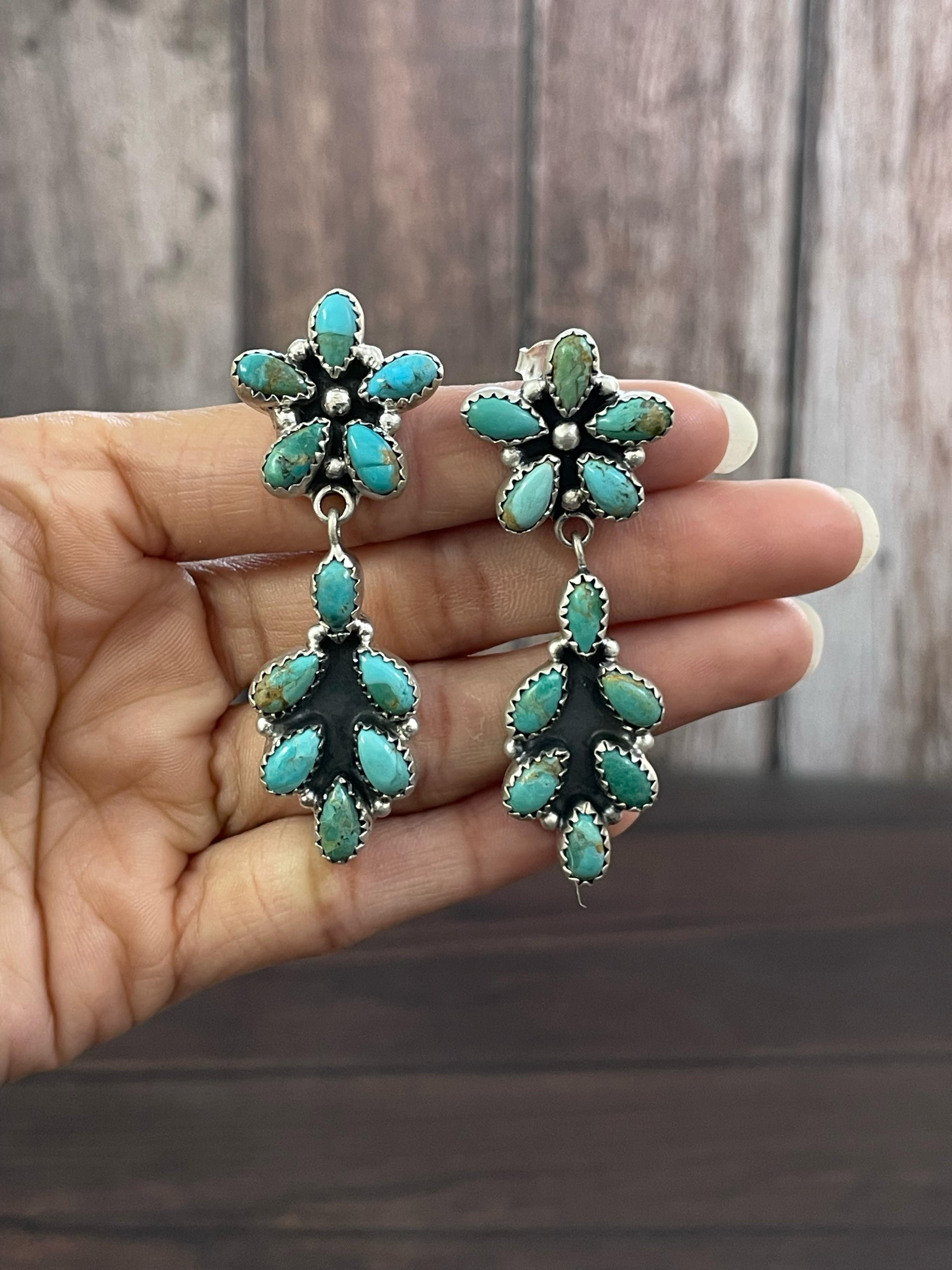 Handmade Sterling Silver Red Rose Dahlia, Kingman, Purple Mojave, Golden Blue Dahlia, Orange Mojave Post Earrings, Signed Nizhoni