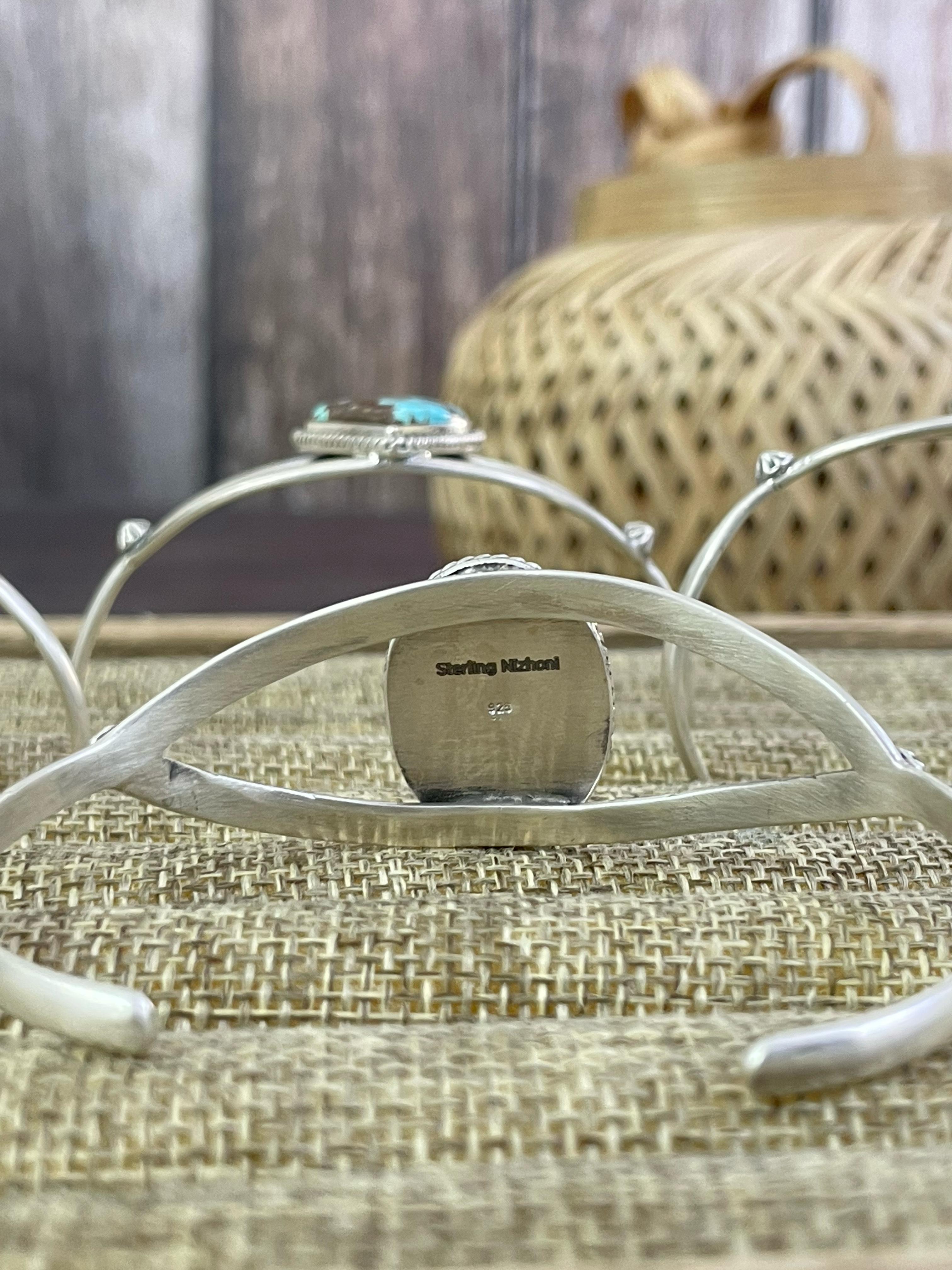 Handmade Sterling Silver NO.8 Golden Hills Turquoise, Sonoran Mountain Turquoise Bracelet, Signed Nizhoni