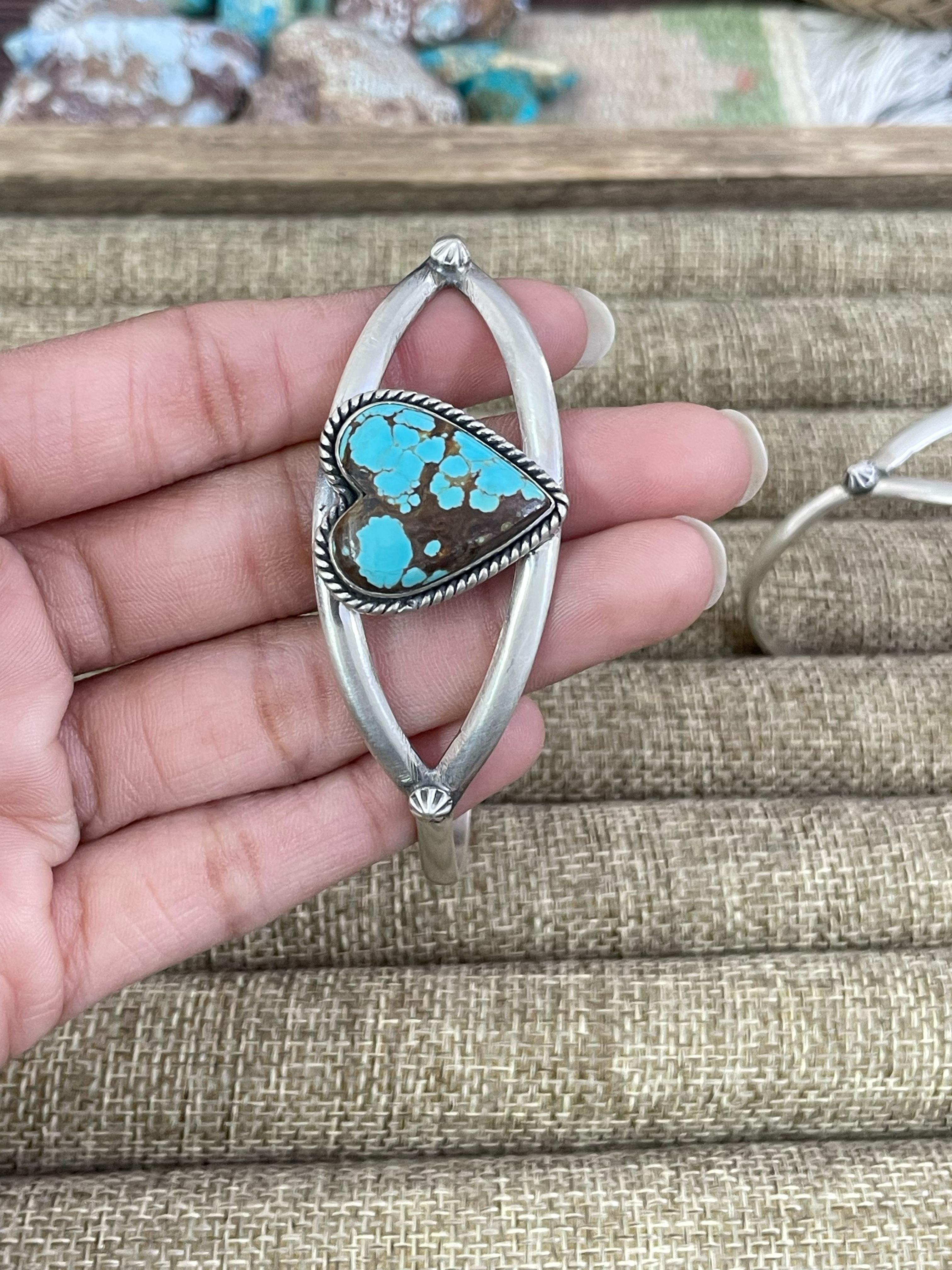 Handmade Sterling Silver NO.8 Golden Hills Turquoise, Sonoran Mountain Turquoise Bracelet, Signed Nizhoni