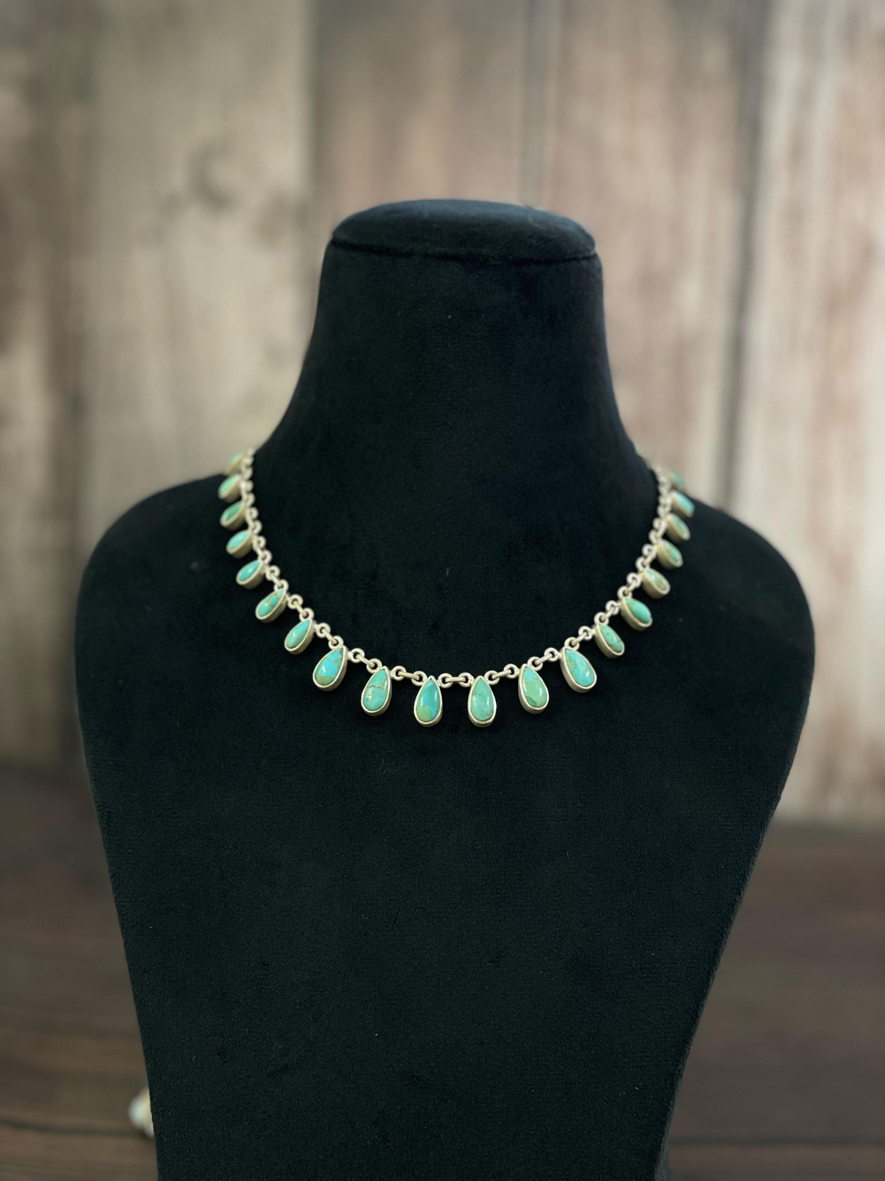 Handmade Sterling Silver Red Rose Dahlia, Cotton Candy, White Buffalo, Kingman Turquoise Necklace, Signed Nizhoni