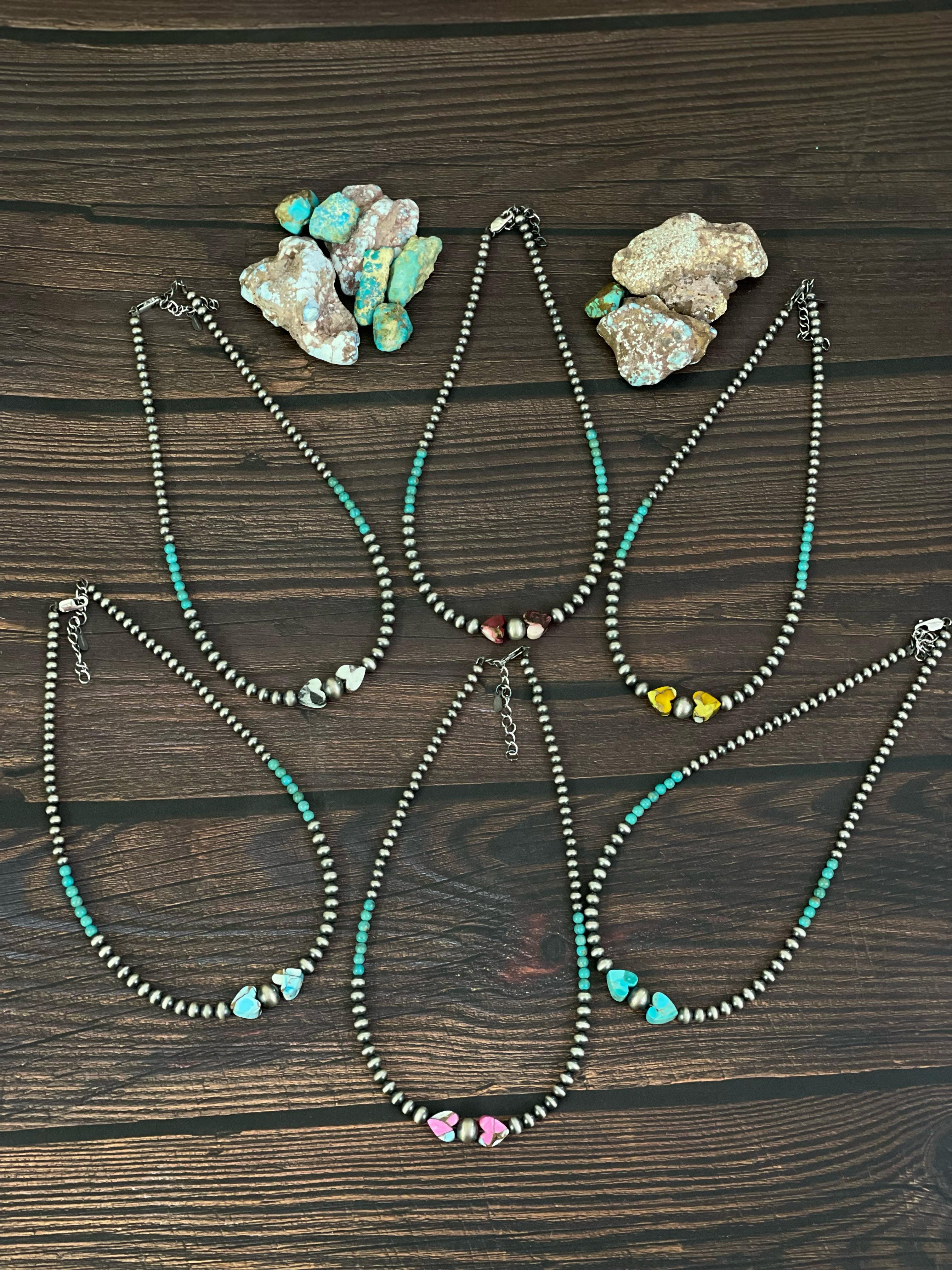 Handmade Sterling Silver Honey Dahlia, Kingman, Red Rose Dahlia, Cotton Candy, Golden Ice Blue, White Buffalo Necklace, Signed Nizhoni