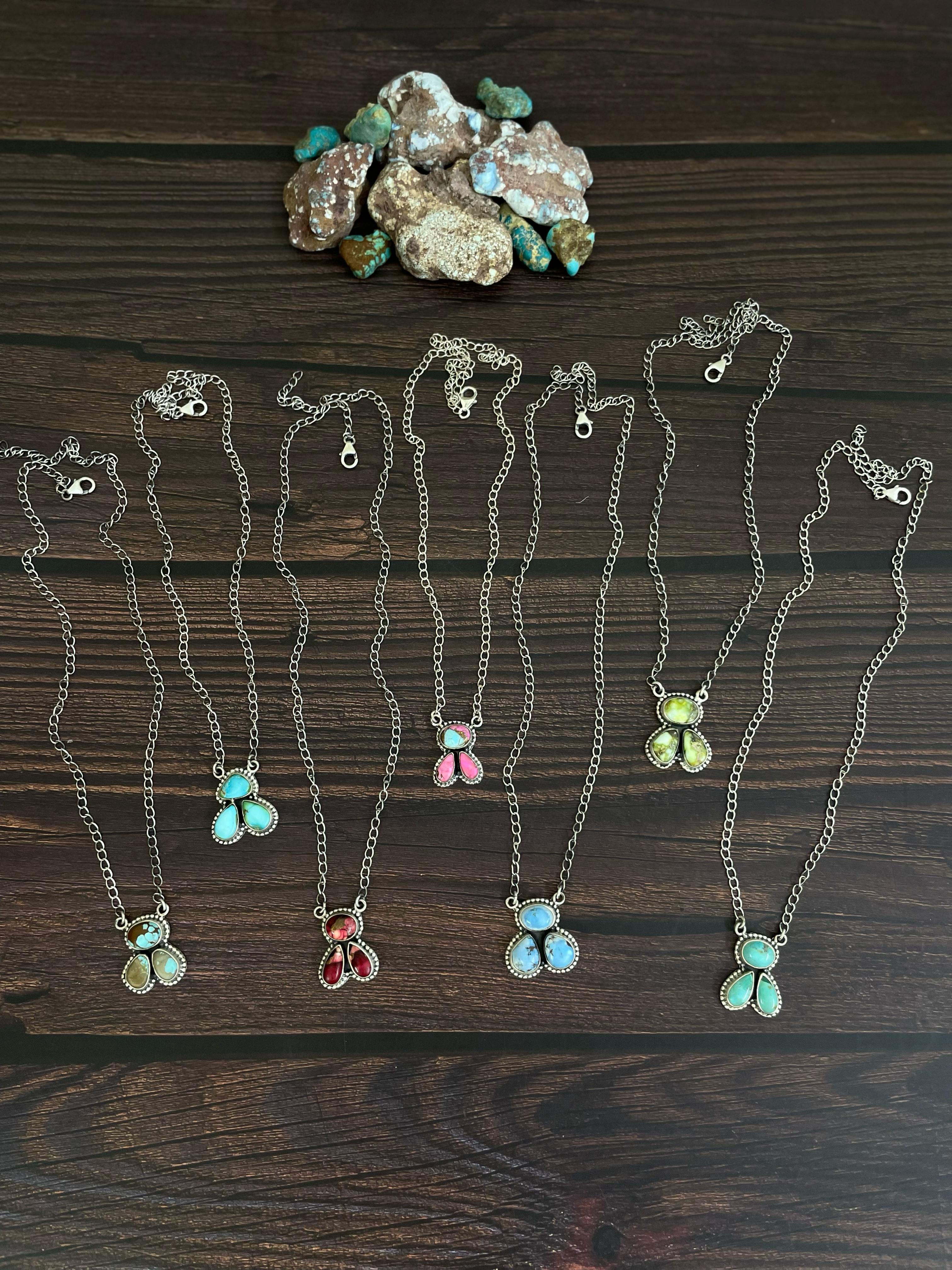 Handmade Sterling Silver Cotton Candy, Golden Hills Turquoise, Red Rose Dahlia, No.8, Paloma, Sonoran Mountain Turquoise Necklace, Signed Nizhoni