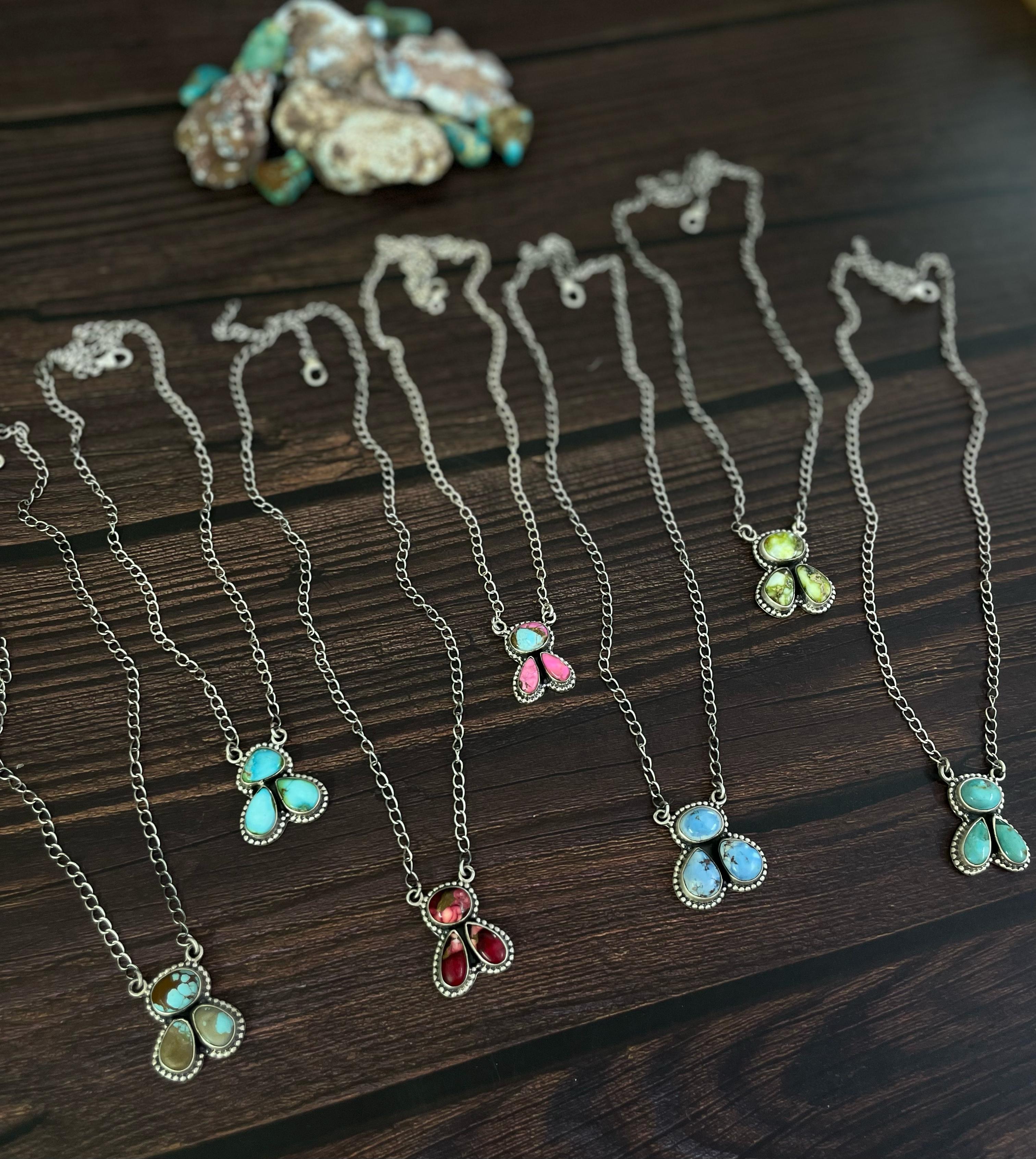 Handmade Sterling Silver Cotton Candy, Golden Hills Turquoise, Red Rose Dahlia, No.8, Paloma, Sonoran Mountain Turquoise Necklace, Signed Nizhoni