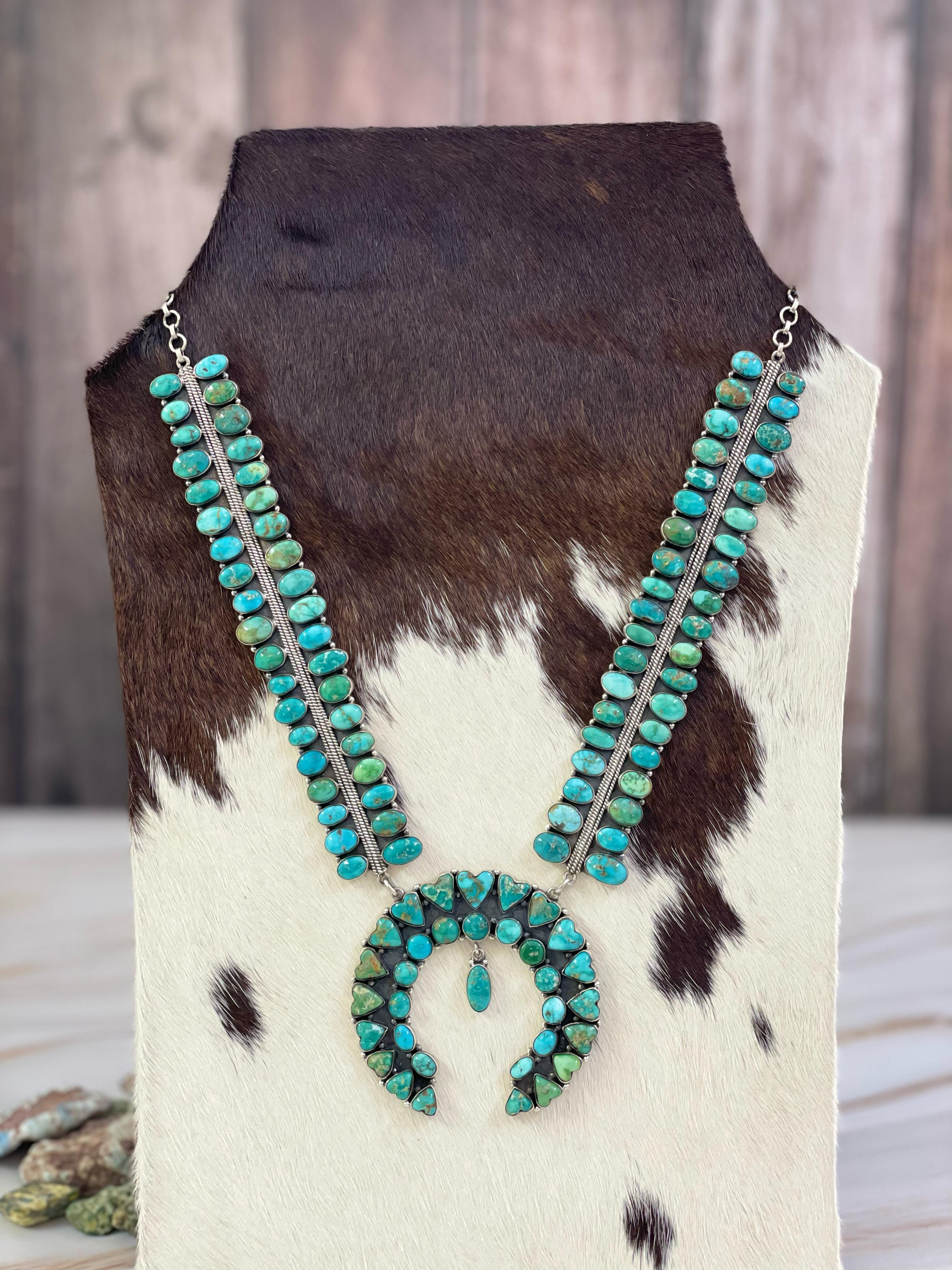 Handmade Sterling Silver Emerald Valley Turquoise Necklace, Signed Nizhoni