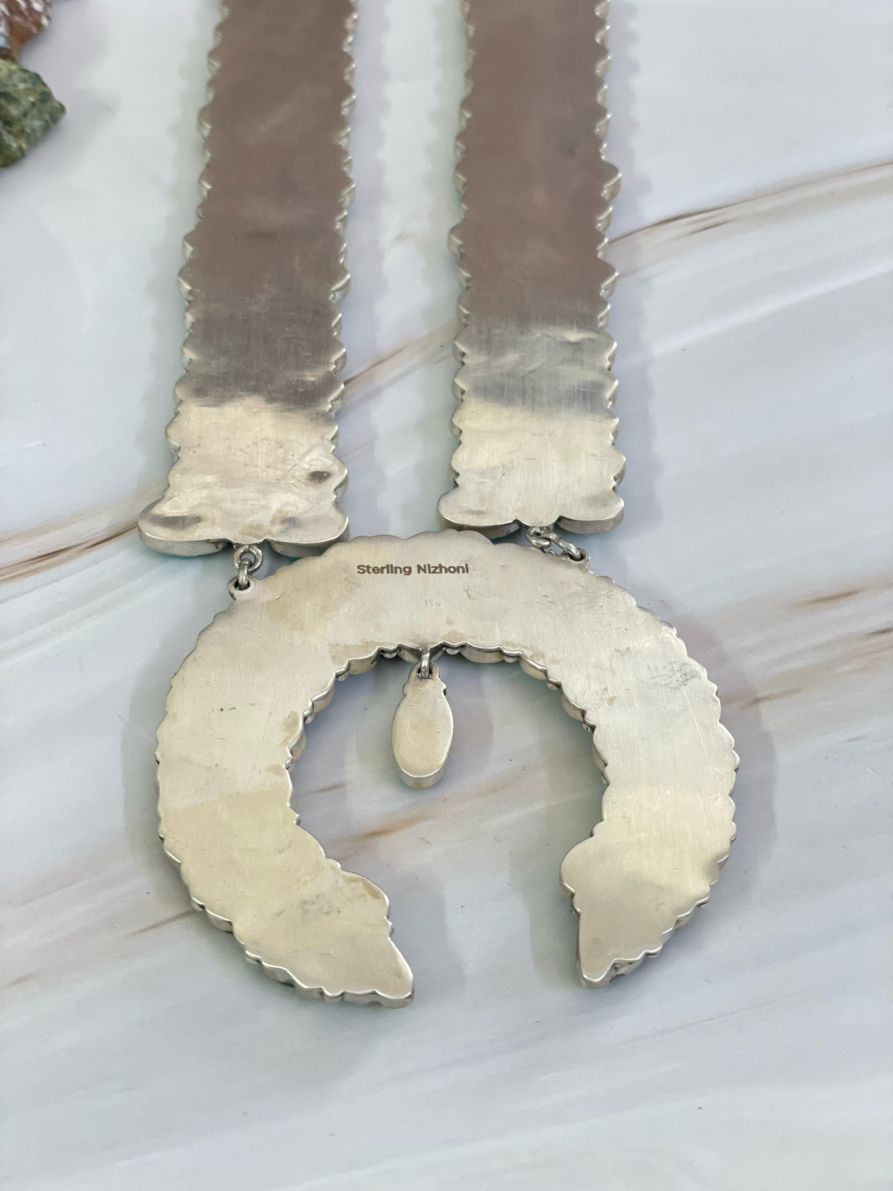 Handmade Sterling Silver Emerald Valley Turquoise Necklace, Signed Nizhoni