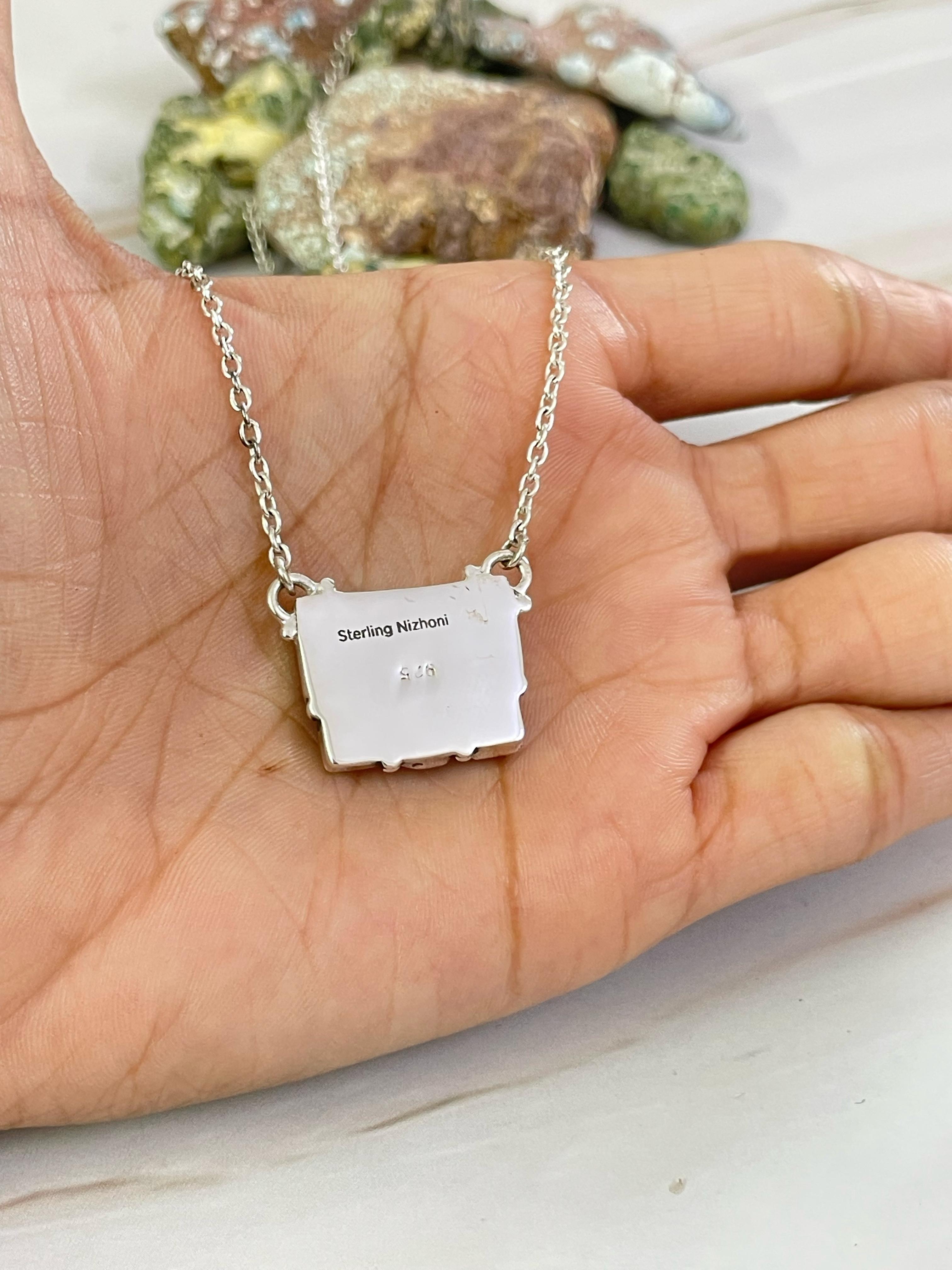 Handmade Sterling Silver Cotton Candy with Golden Hills Turquoise Necklace, Signed Nizhoni