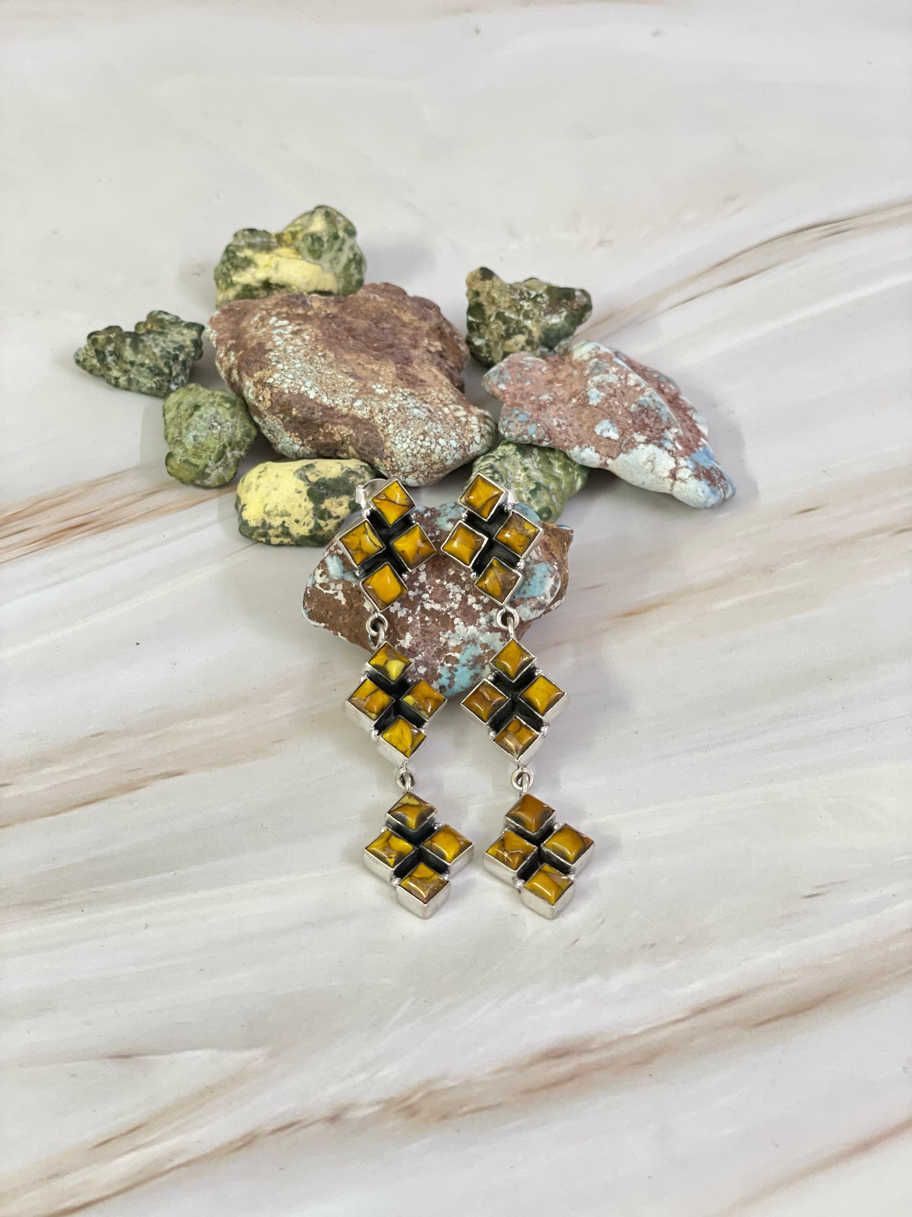 Handmade Sterling Silver Honey Dahlia Post Earrings, Signed Nizhoni