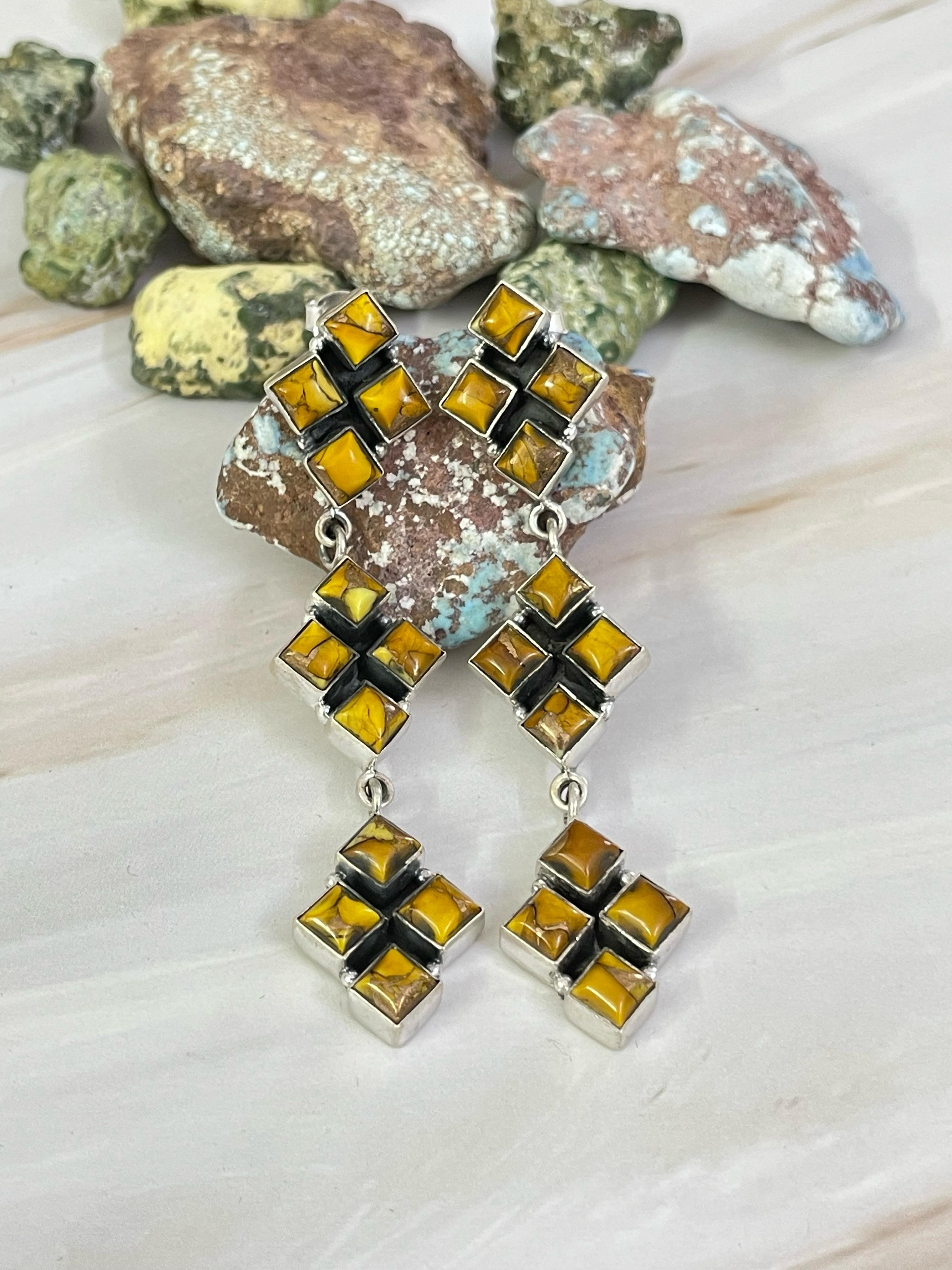 Handmade Sterling Silver Honey Dahlia Post Earrings, Signed Nizhoni