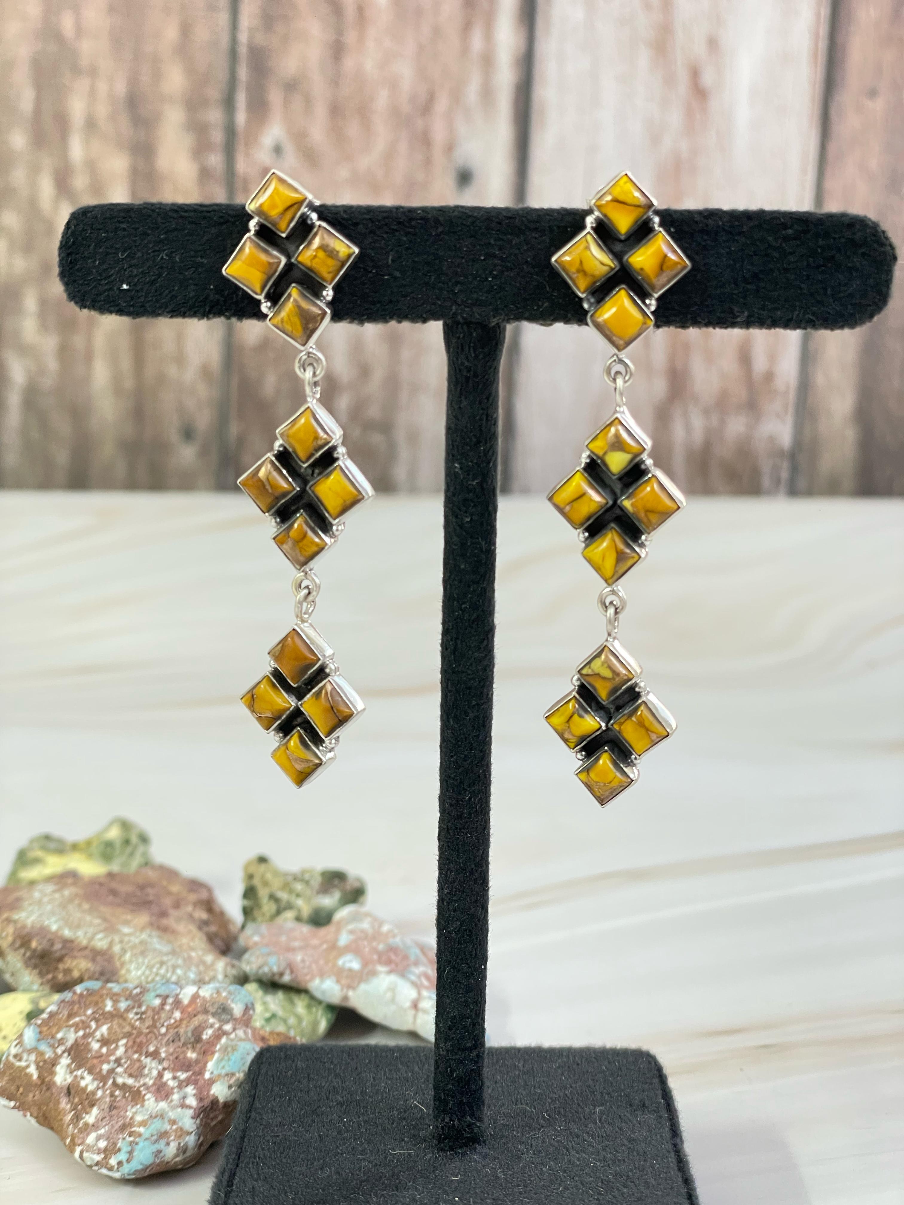 Handmade Sterling Silver Honey Dahlia Post Earrings, Signed Nizhoni