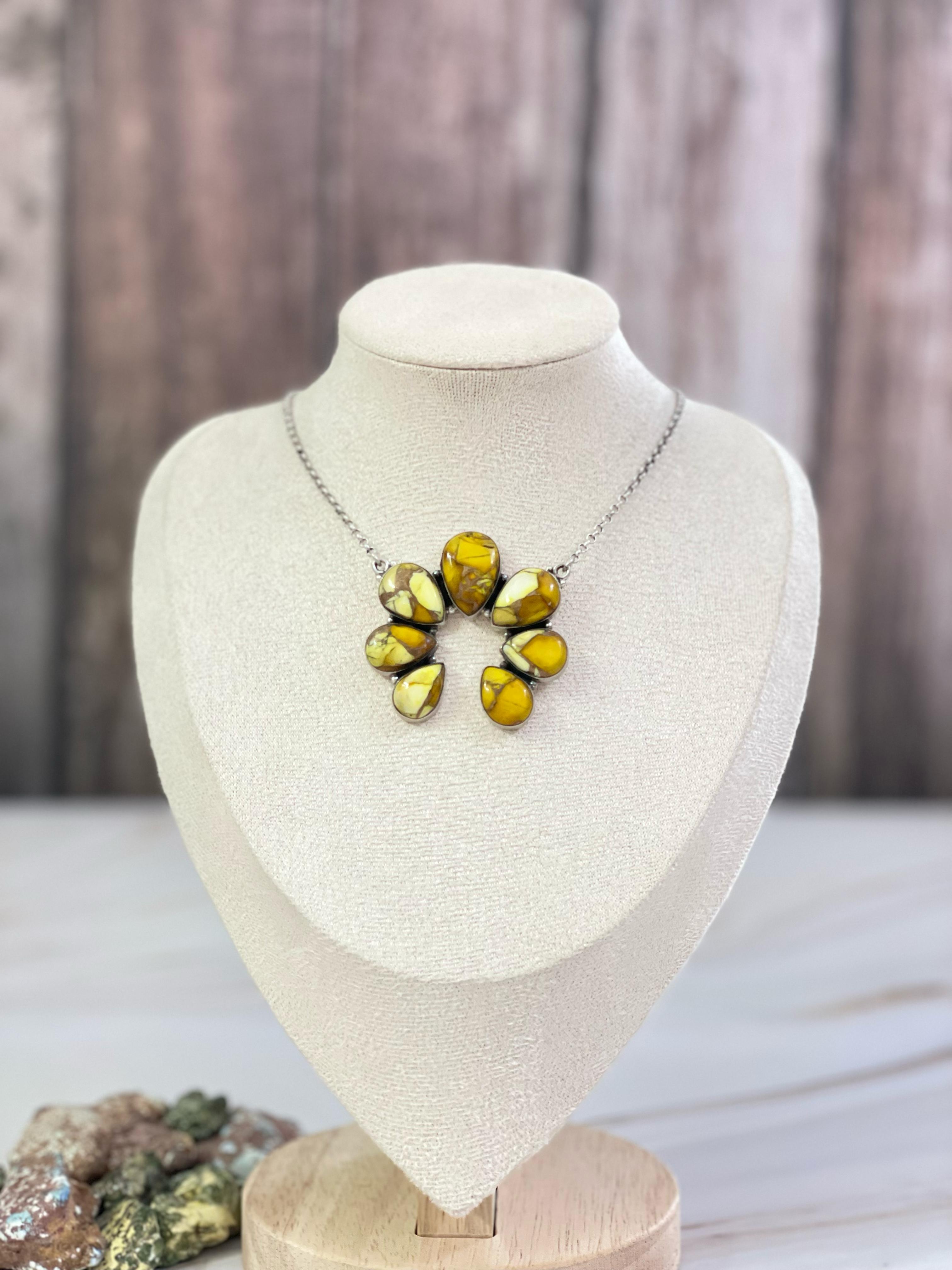 Handmade Sterling Silver Honey Dahlia Necklace, Signed Nizhoni