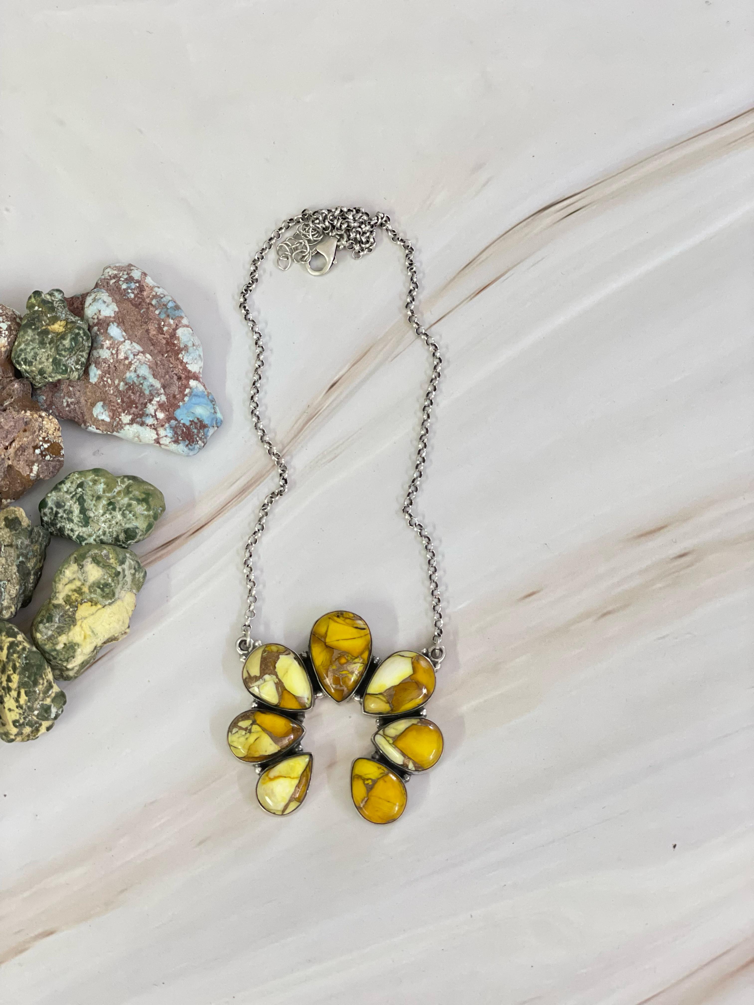 Handmade Sterling Silver Honey Dahlia Necklace, Signed Nizhoni