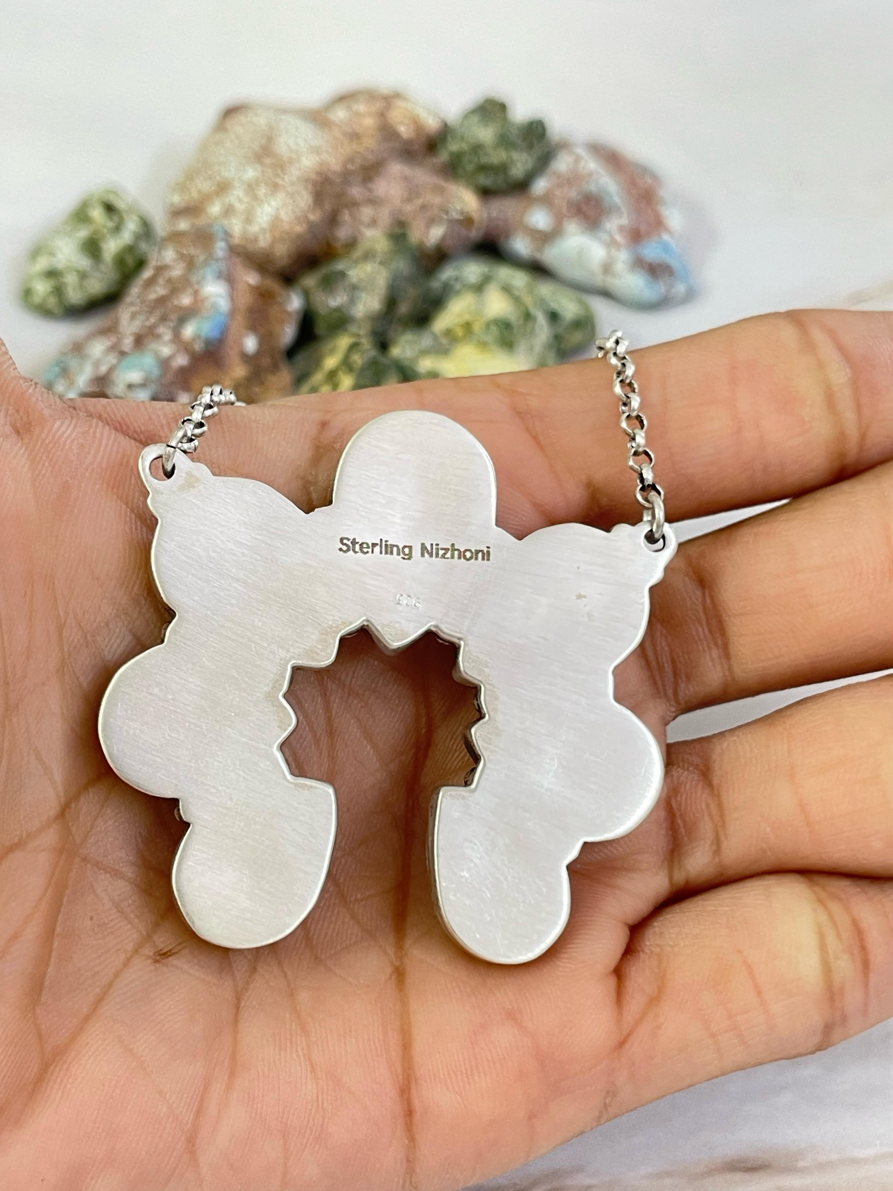 Handmade Sterling Silver Honey Dahlia Necklace, Signed Nizhoni