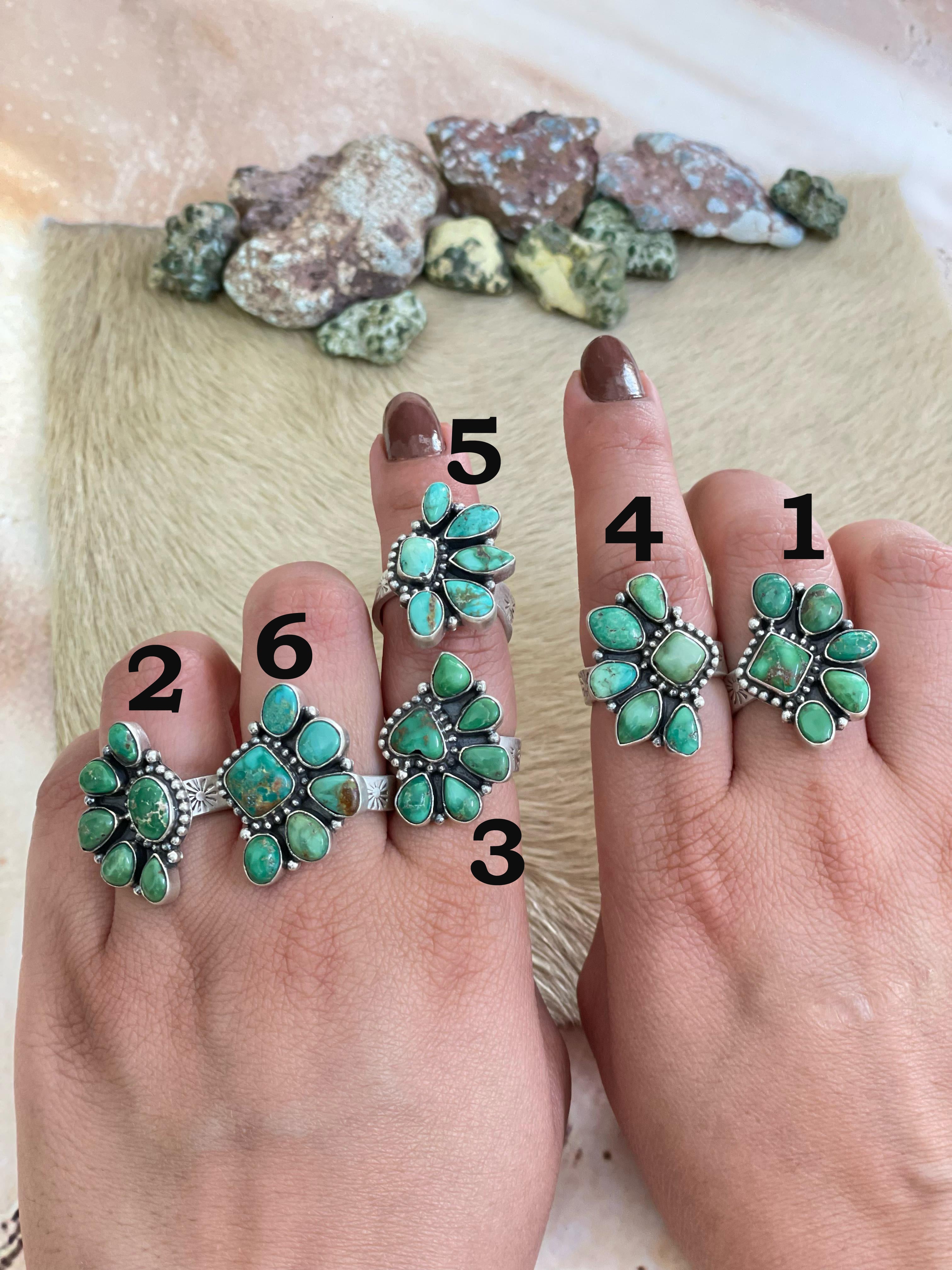 Handmade Silver Sterling Emerald Valley Turquoise Adjustable Ring with Signed Nizhoni