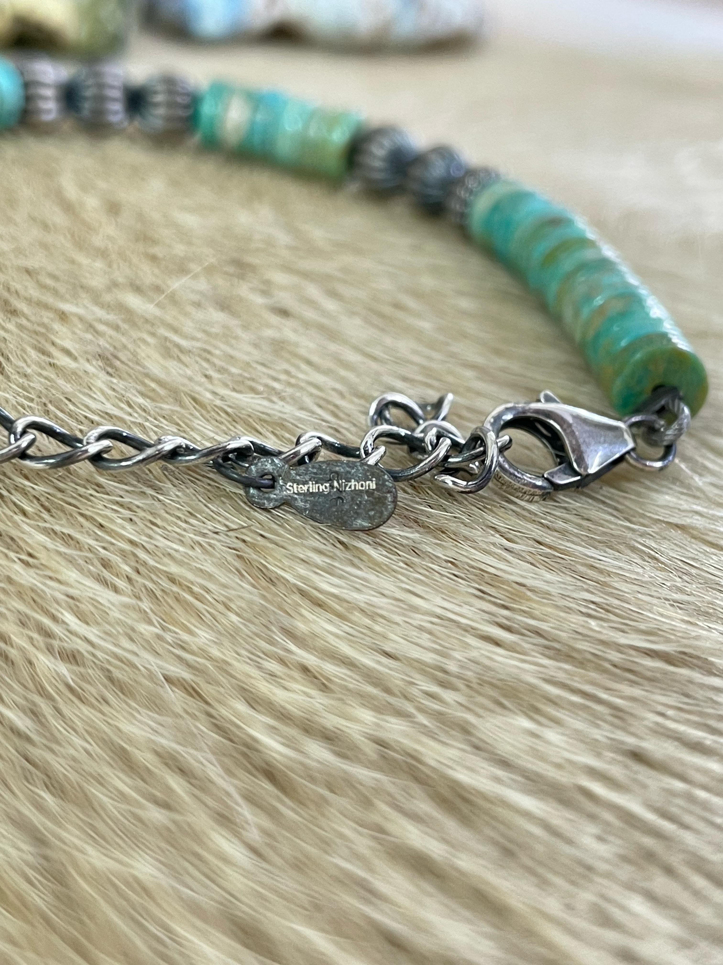 Handmade Sterling Silver Kingman Beaded Bracelet with Signed Nizhoni