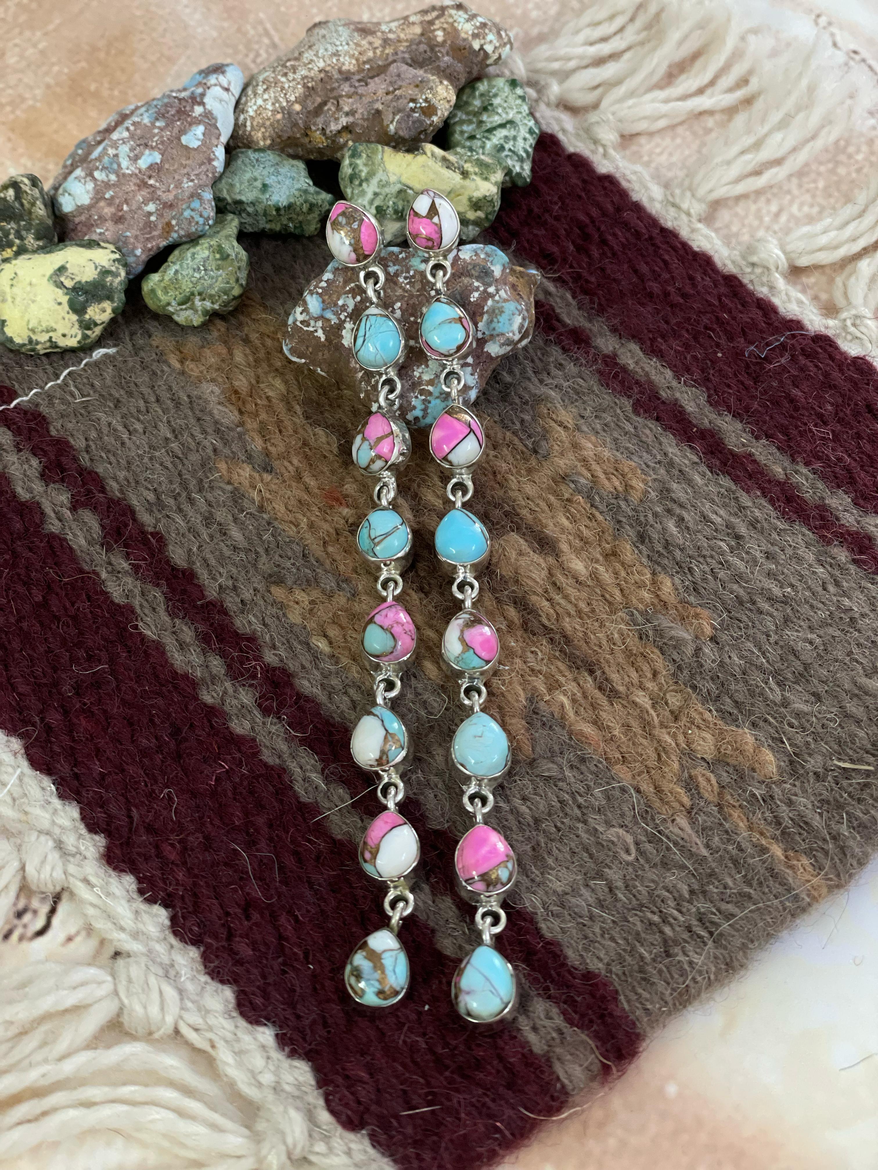 Handmade Sterling Silver Cotton Candy Turquoise, Post Earrings, Signed Nizhoni