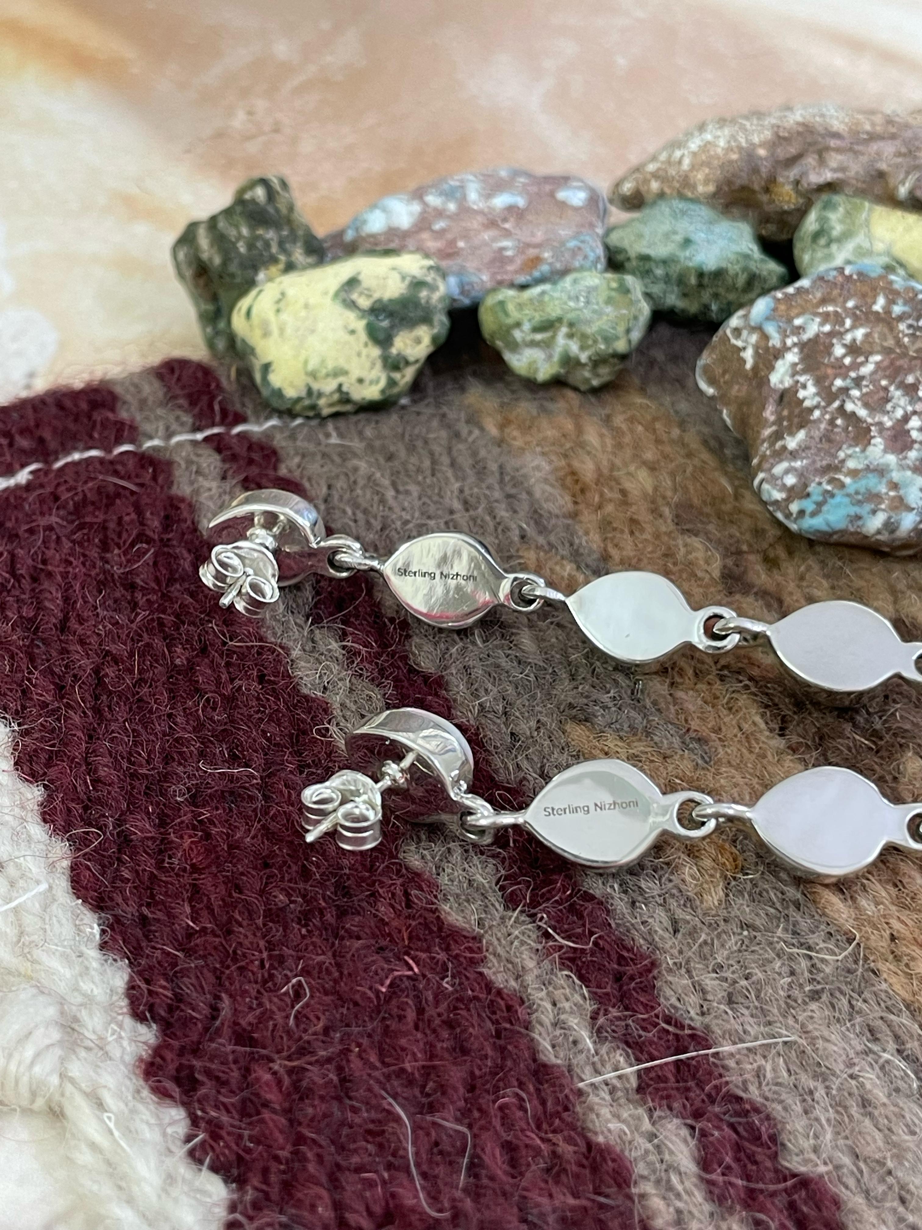 Handmade Sterling Silver Cotton Candy Turquoise, Post Earrings, Signed Nizhoni