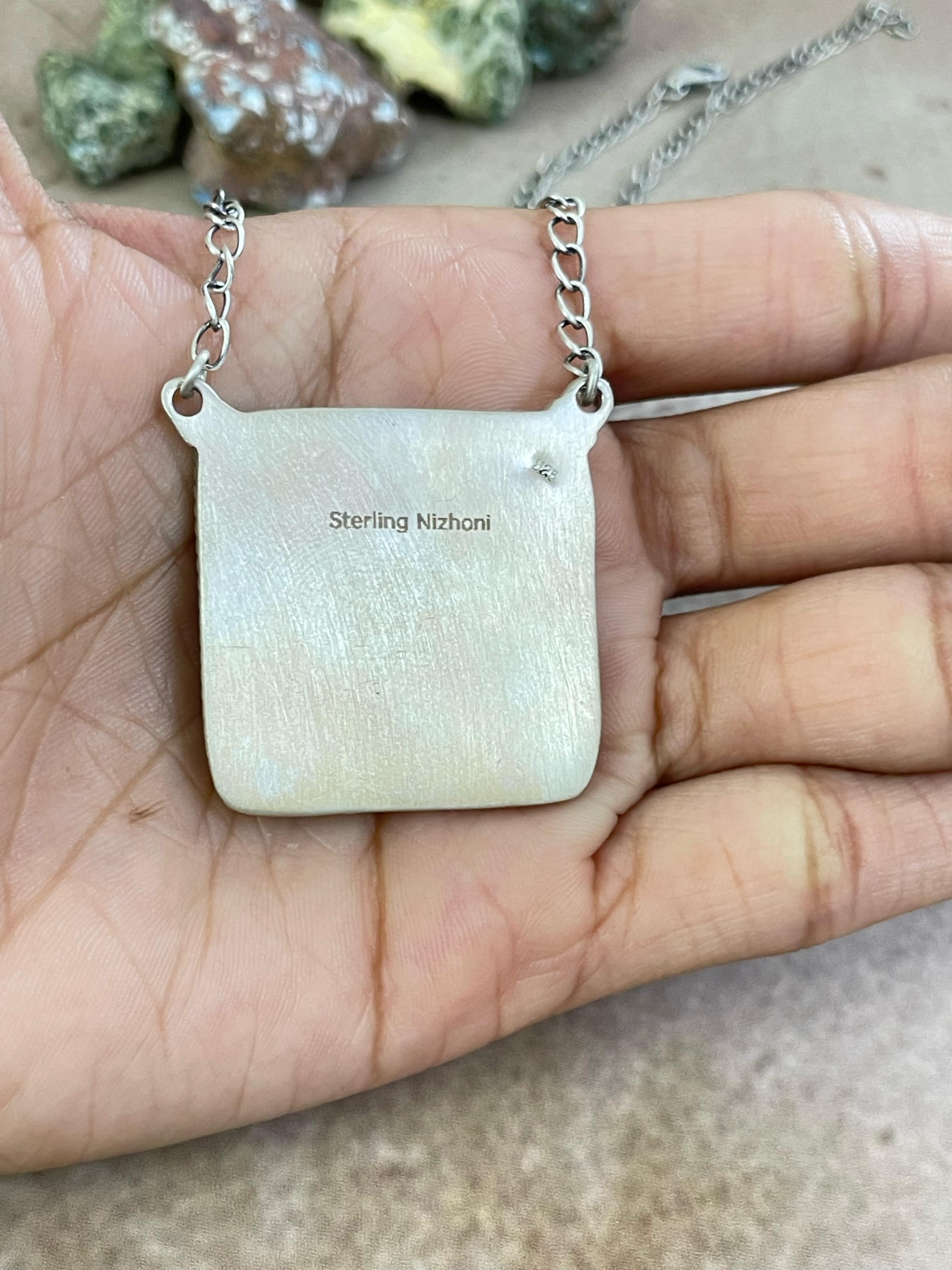 Handmade Sterling Silver Red Rose Dahlia Necklace, Signed Nizhoni