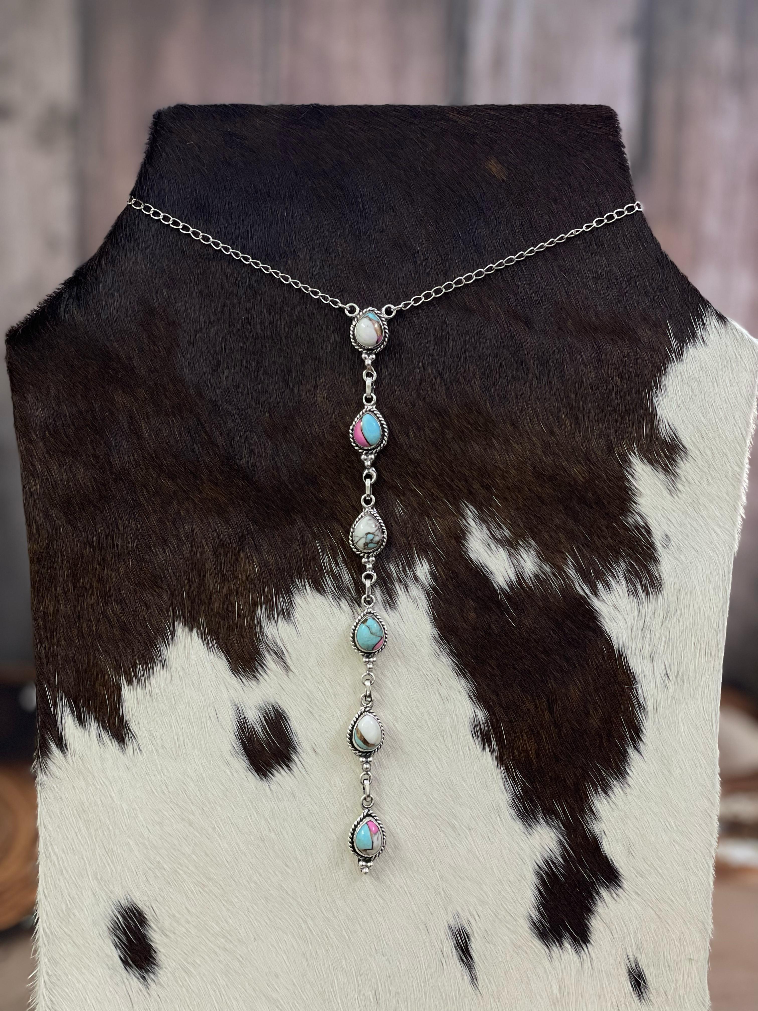 Handmade Sterling Silver Cotton Candy Turquoise Necklace, Signed Nizhoni