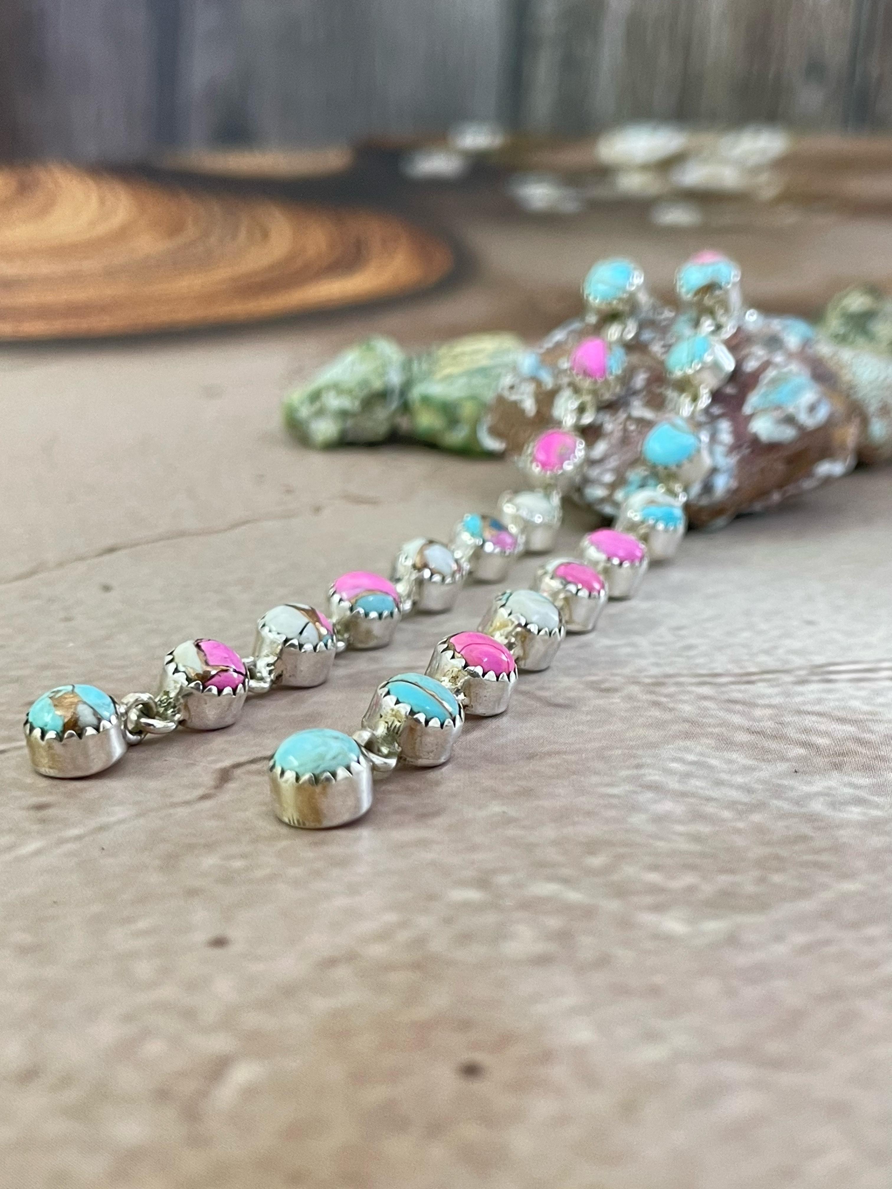 Handmade Sterling Silver Cotton Candy Turquoise, Post Earrings, Signed Nizhoni