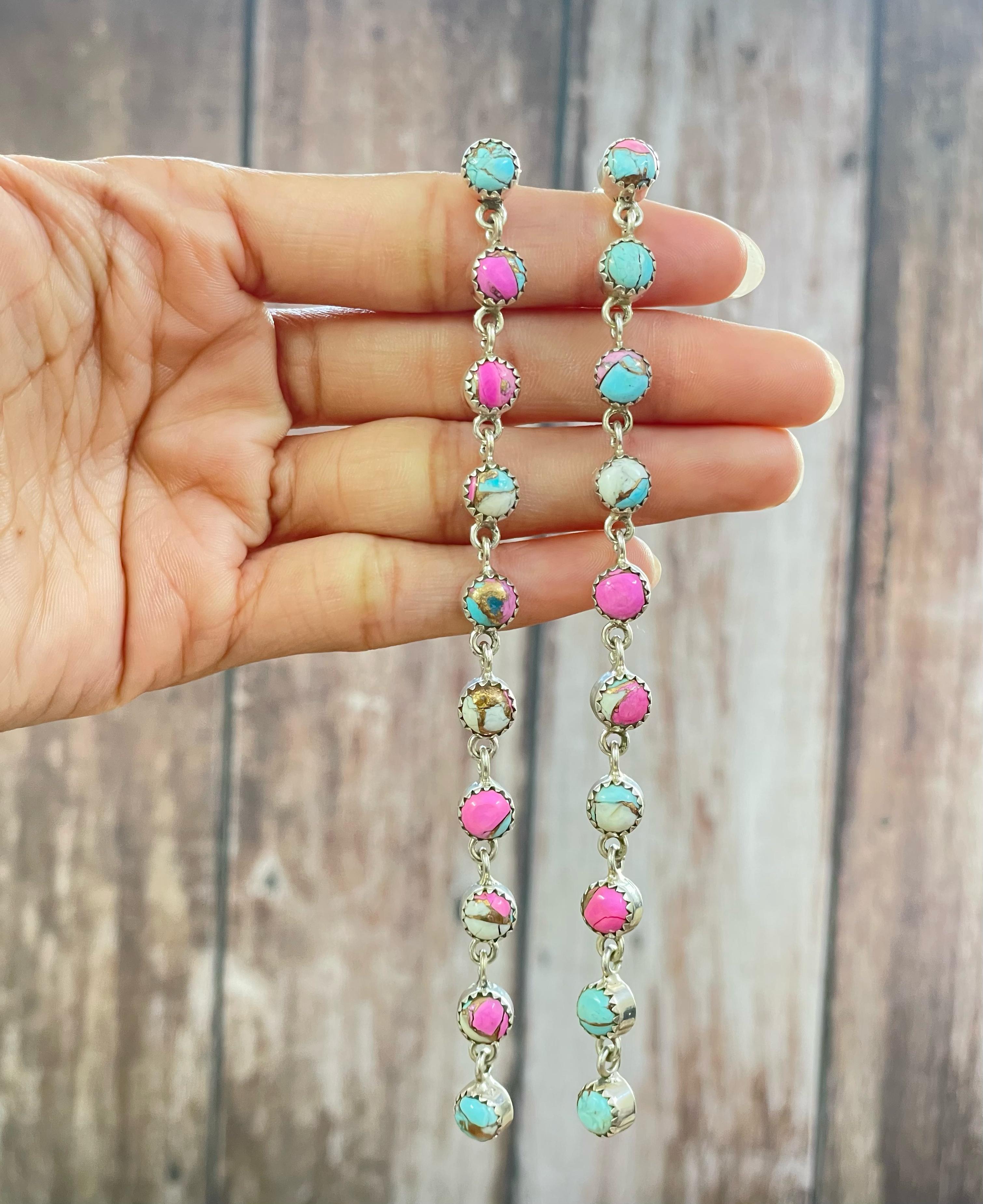 Handmade Sterling Silver Cotton Candy Turquoise, Post Earrings, Signed Nizhoni