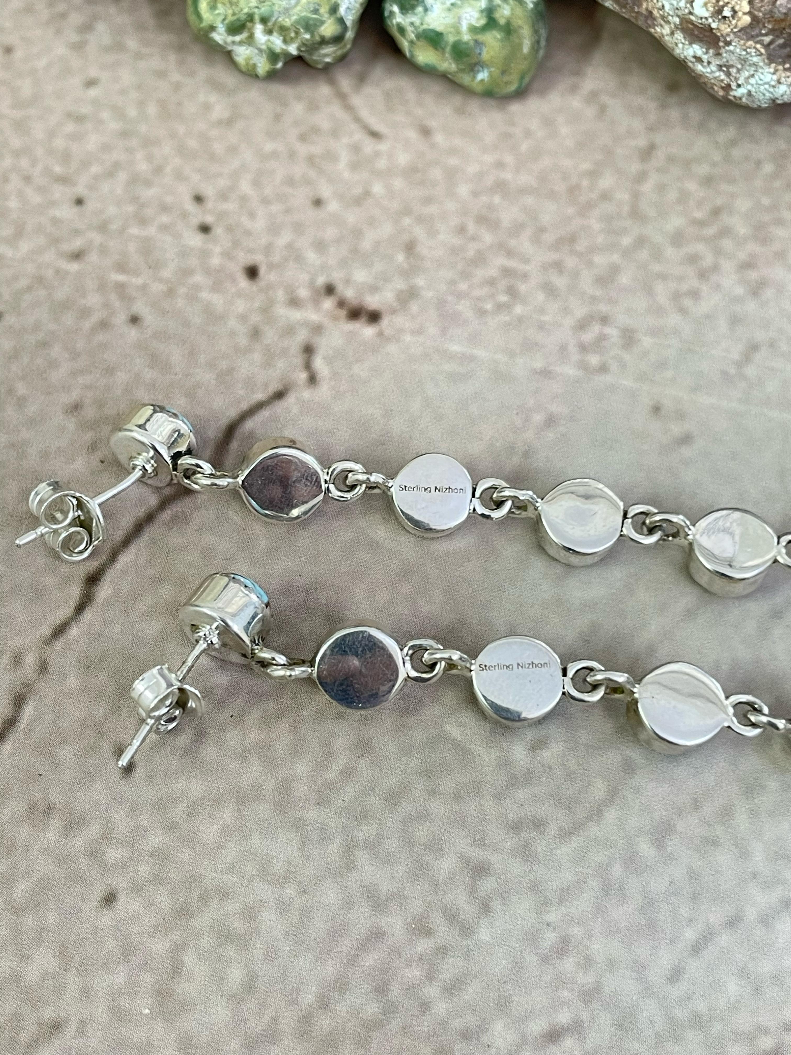 Handmade Sterling Silver Cotton Candy Turquoise, Post Earrings, Signed Nizhoni