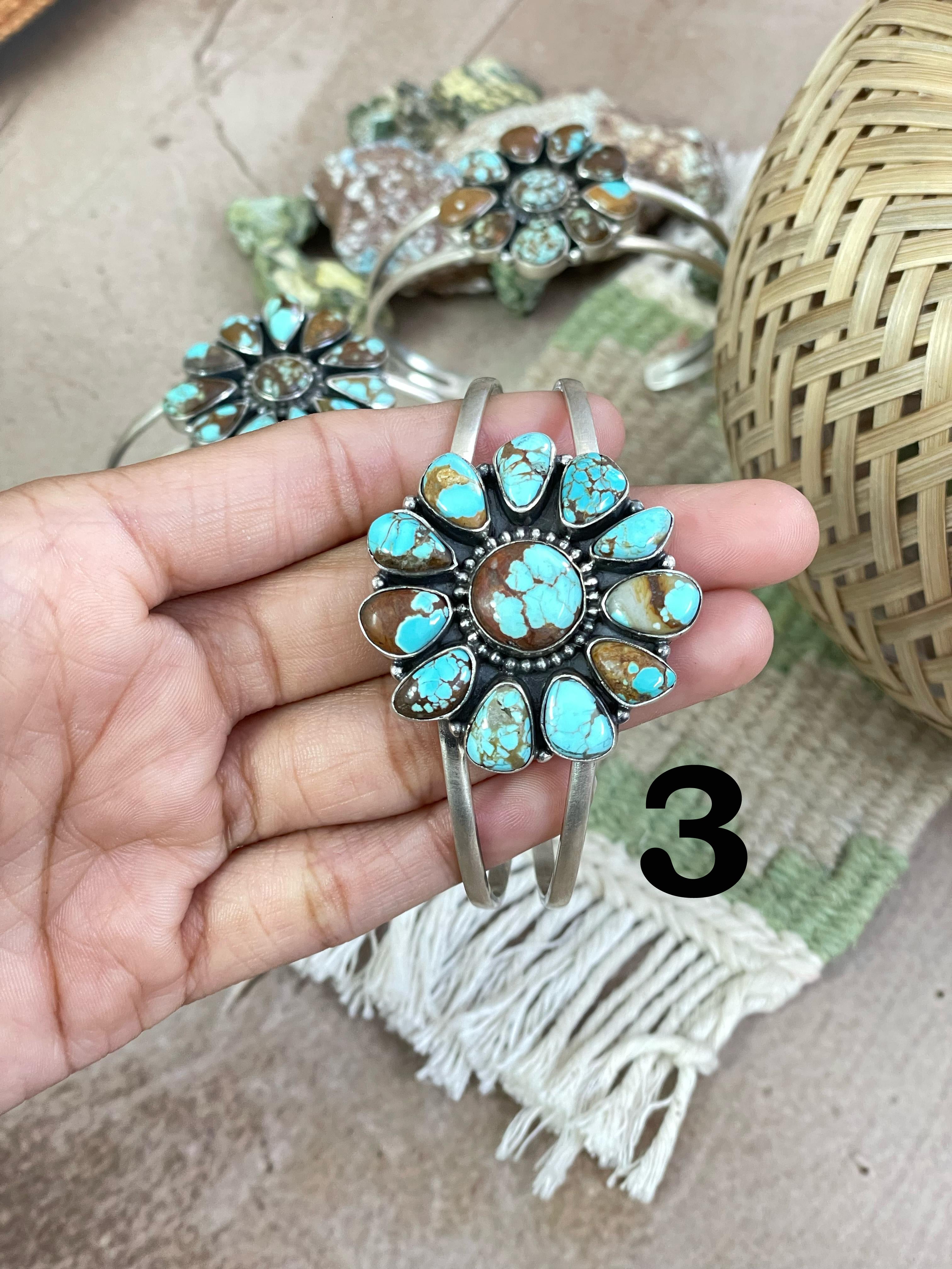 Handmade Sterling Silver Number 8 Turquoise Bracelet Signed Nizhoni