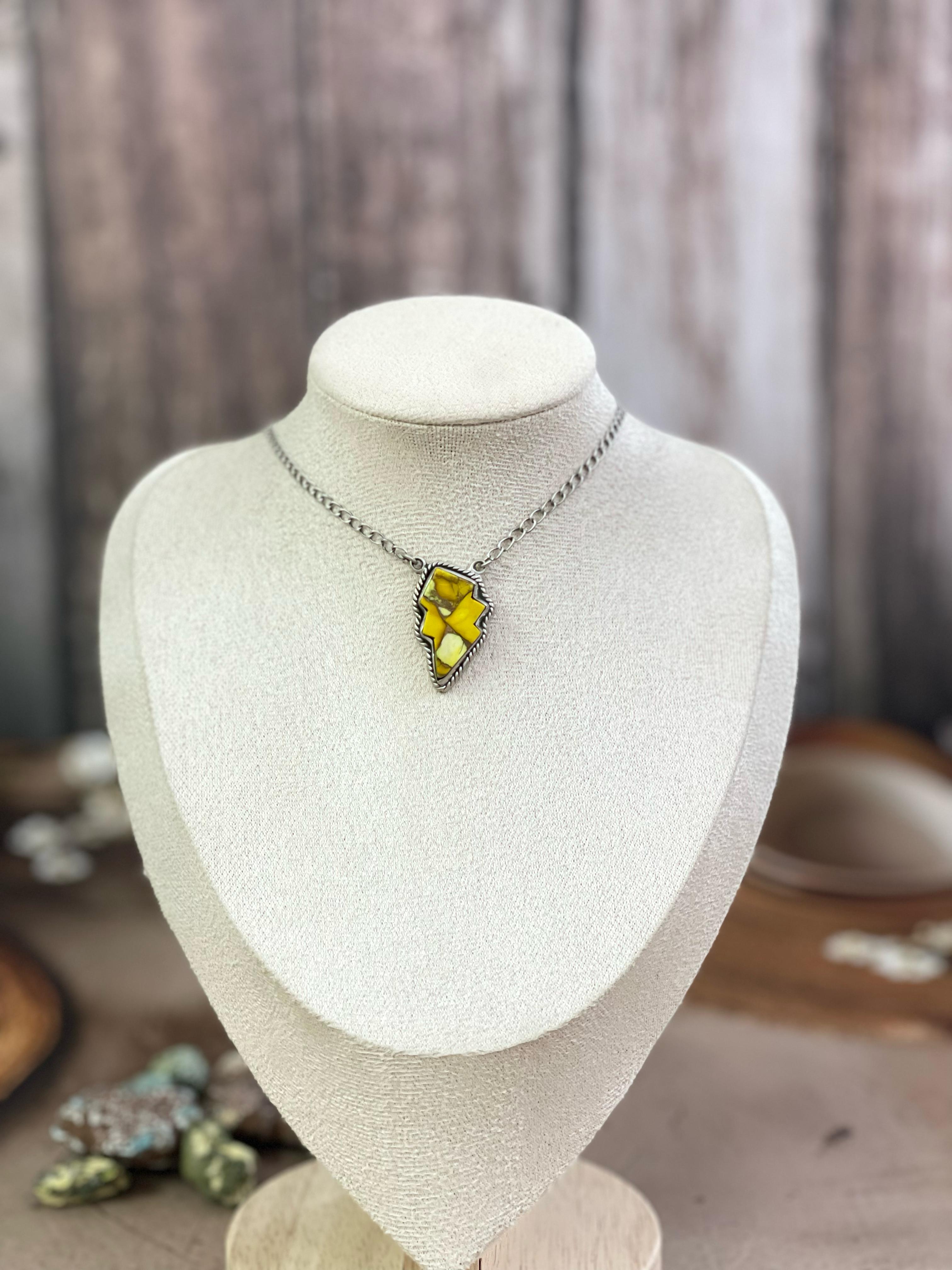 Handmade Sterling Silver Multi Gemstone Lightening Bolt Necklace with Signed Nizhoni