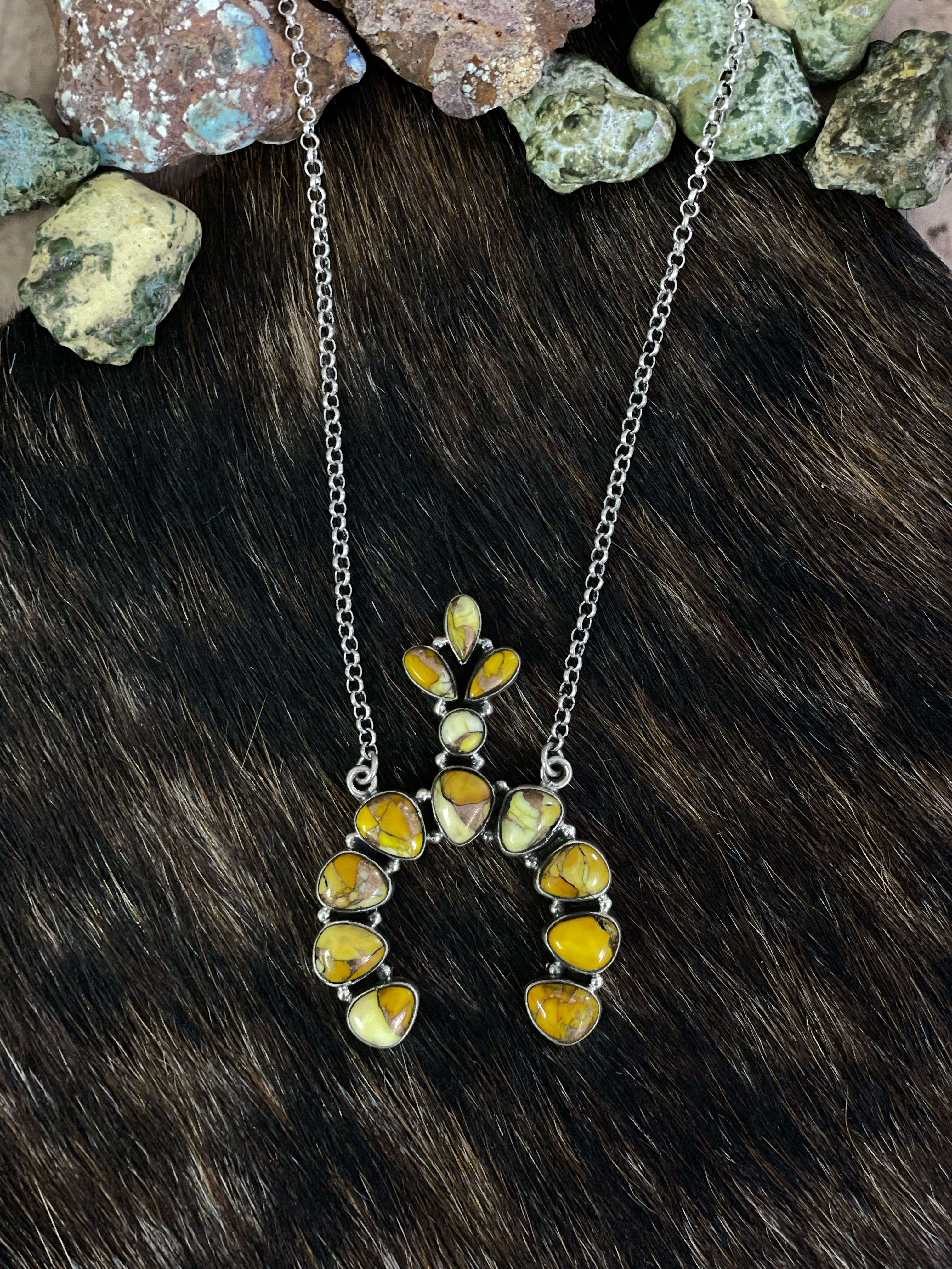 Handmade Sterling Silver Honey Dahlia Necklace with Signed Nizhoni