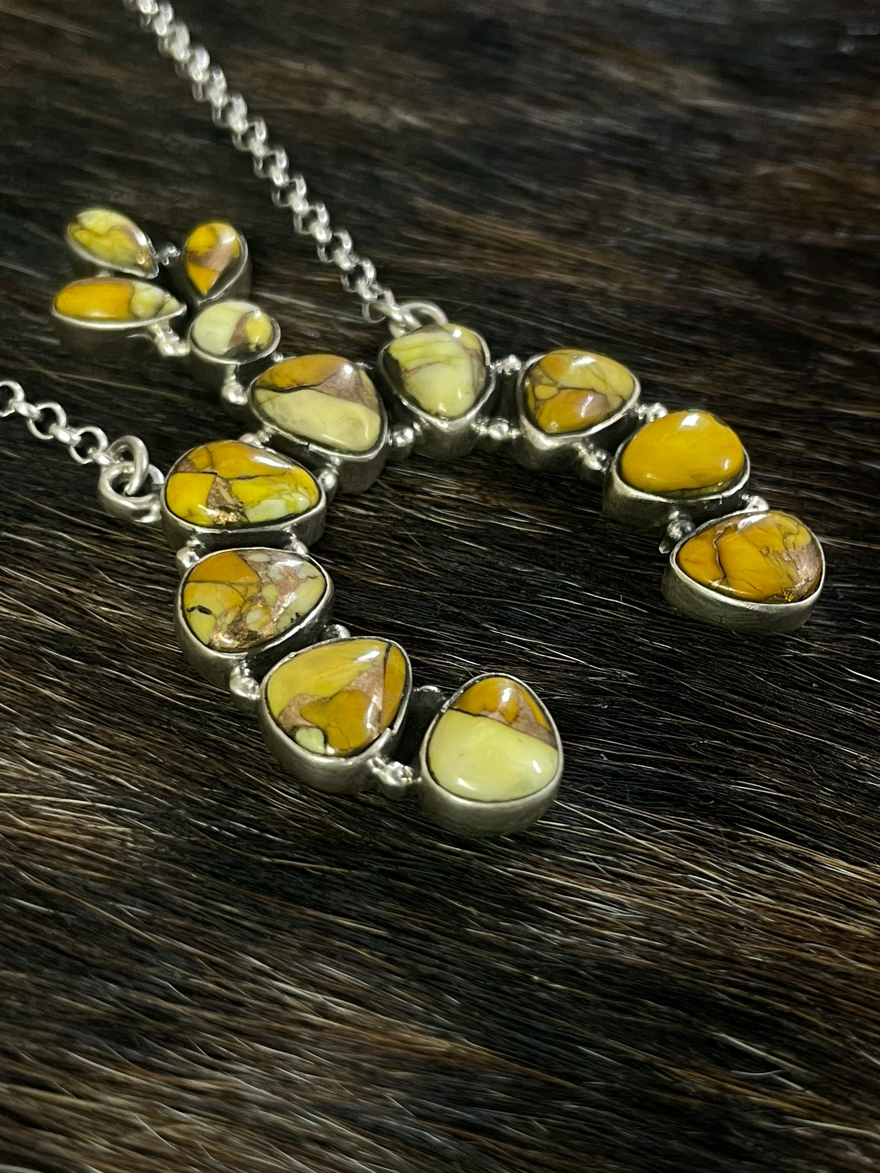 Handmade Sterling Silver Honey Dahlia Necklace with Signed Nizhoni