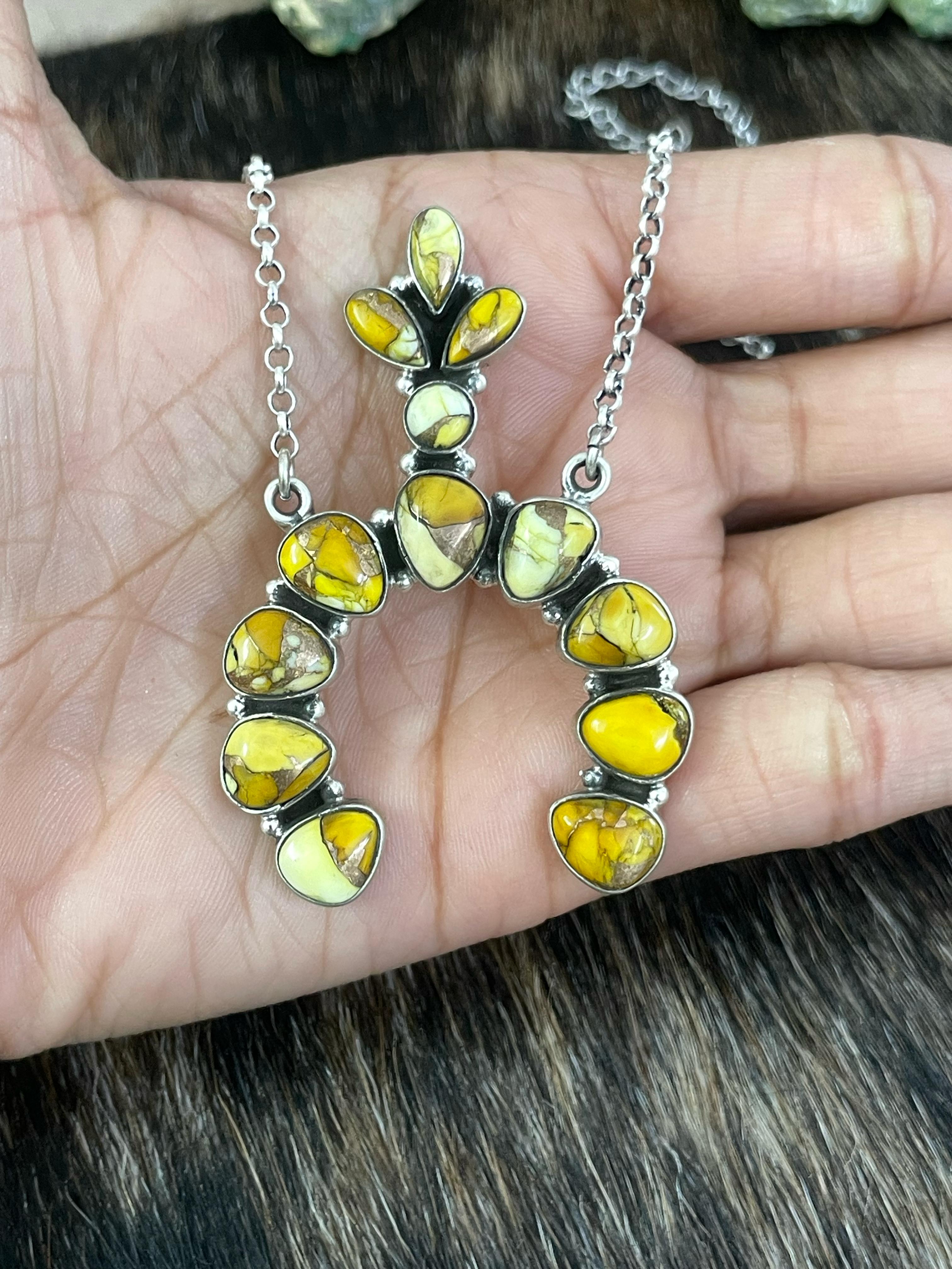 Handmade Sterling Silver Honey Dahlia Necklace with Signed Nizhoni